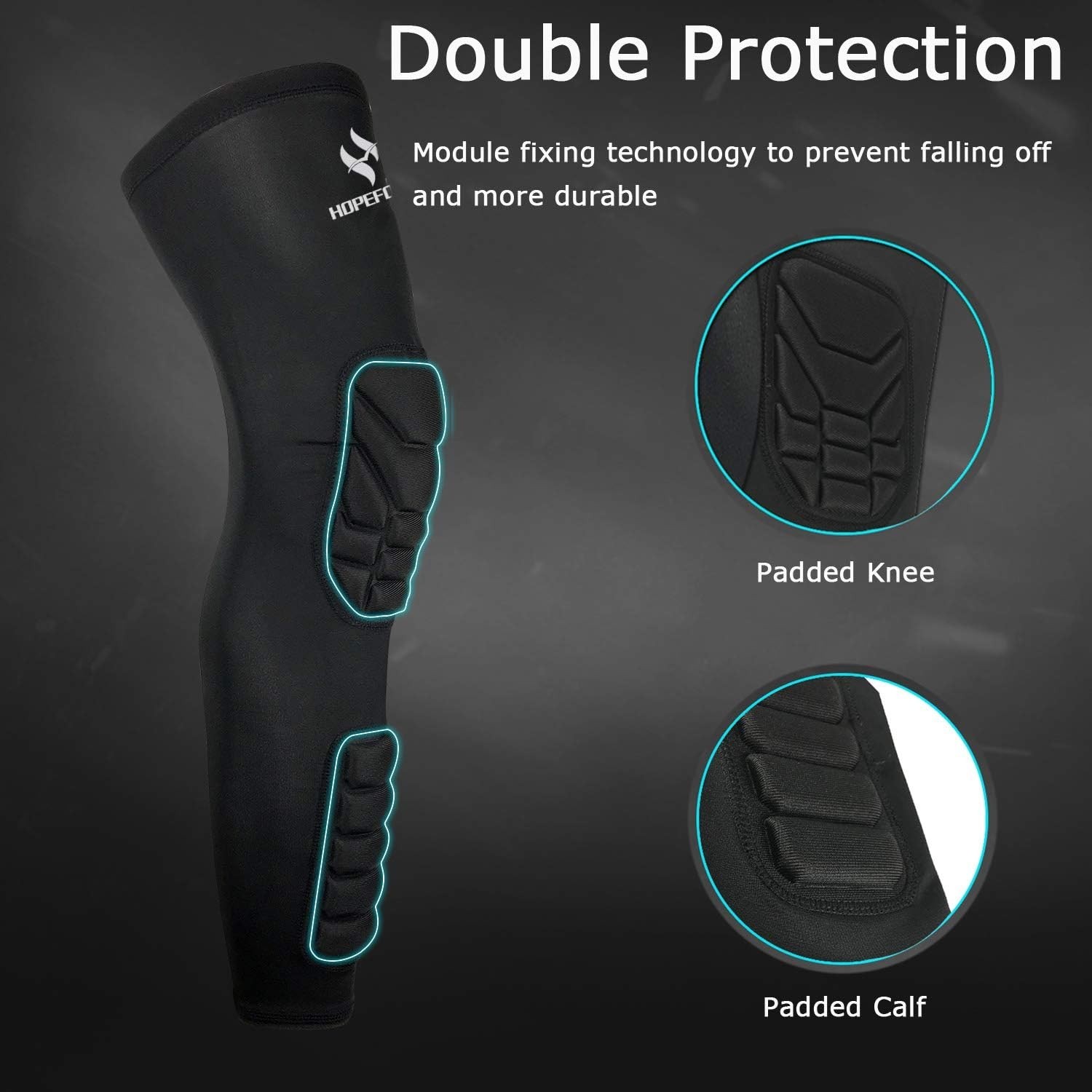 Black Padded Knee Calf Sleeves – 2 Pack Compression Support for Young Athletes