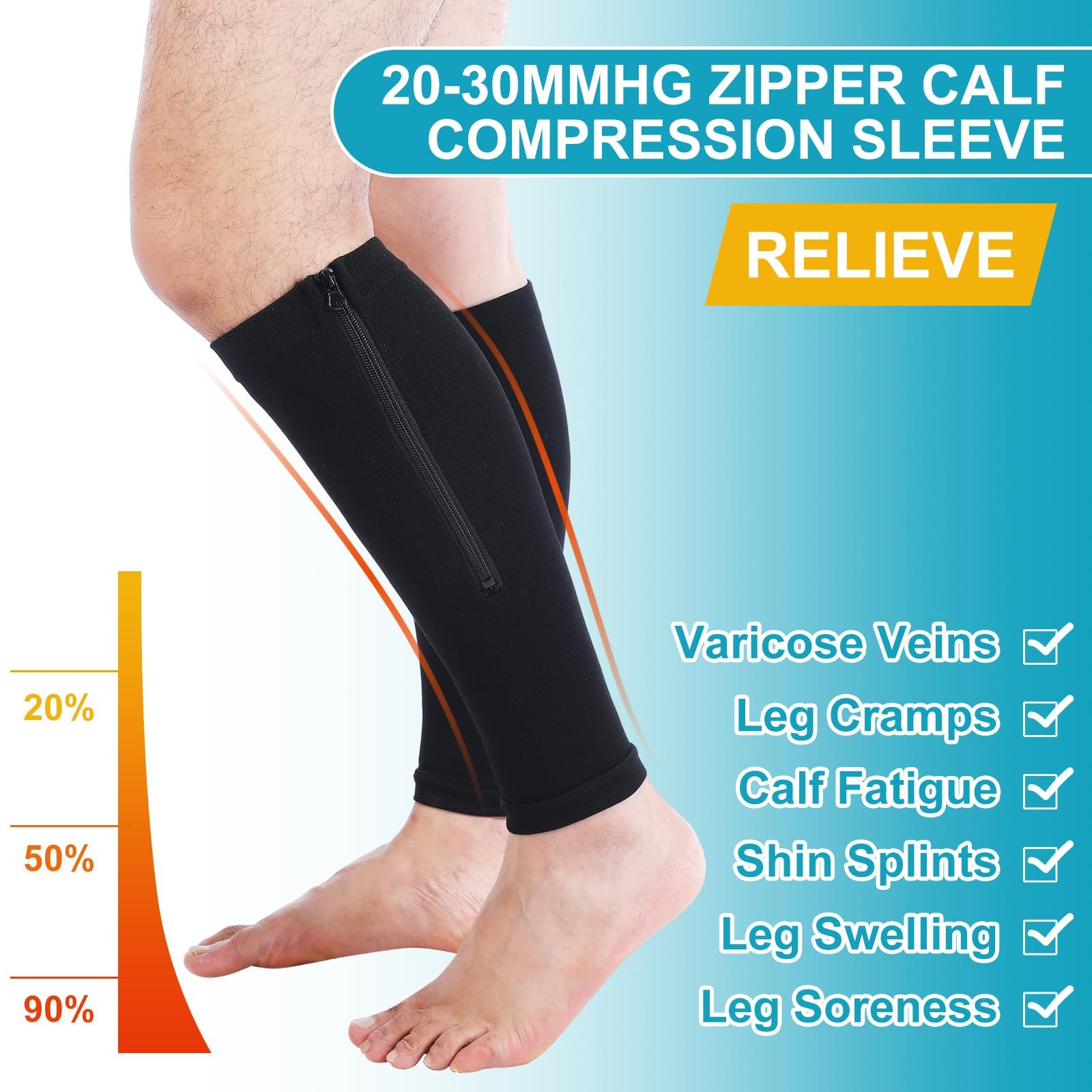 Threlaco 3 Pairs Calf Compression Sleeve with Large-X-Large, Black