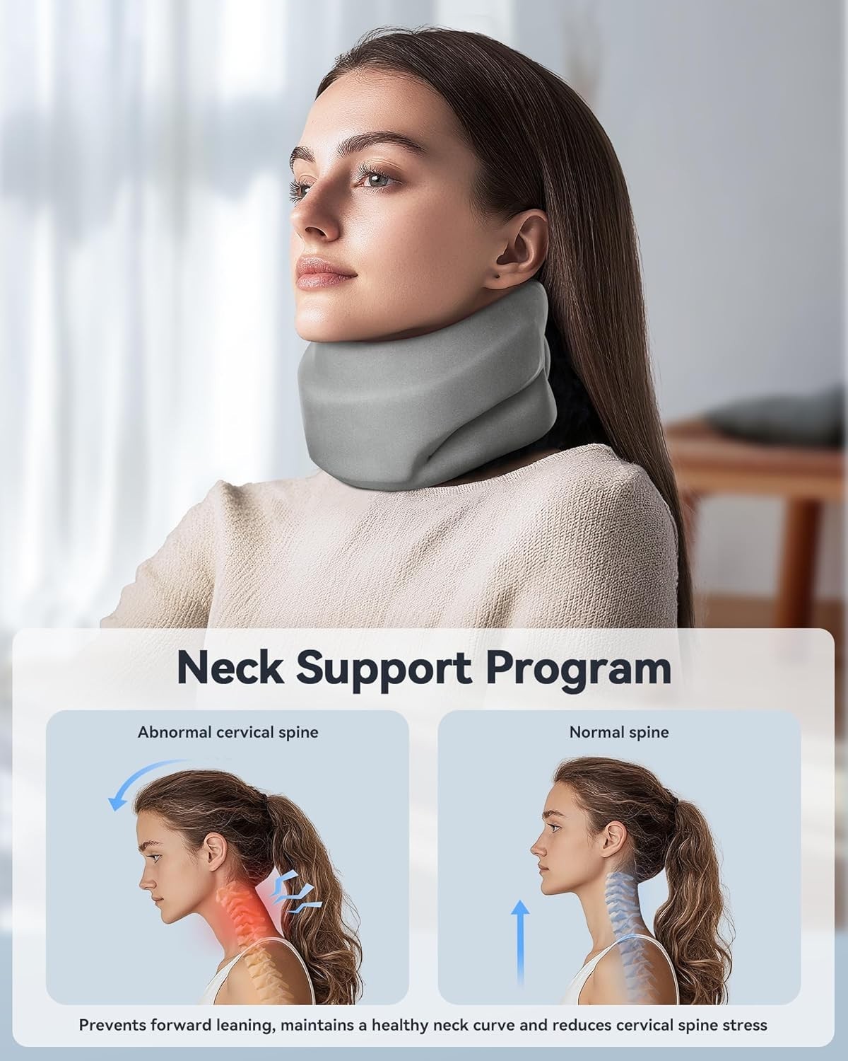 Collar Cervical Termico Soporte Cuello Almohadilla Calefactable Espuma Gris Muje