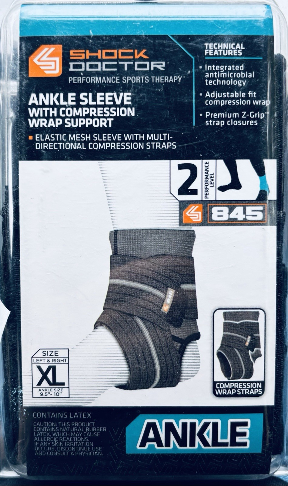 Shock Doctor Ankle Sleeve Compression Support Wrap XL 9.5-10″ Black NEW
