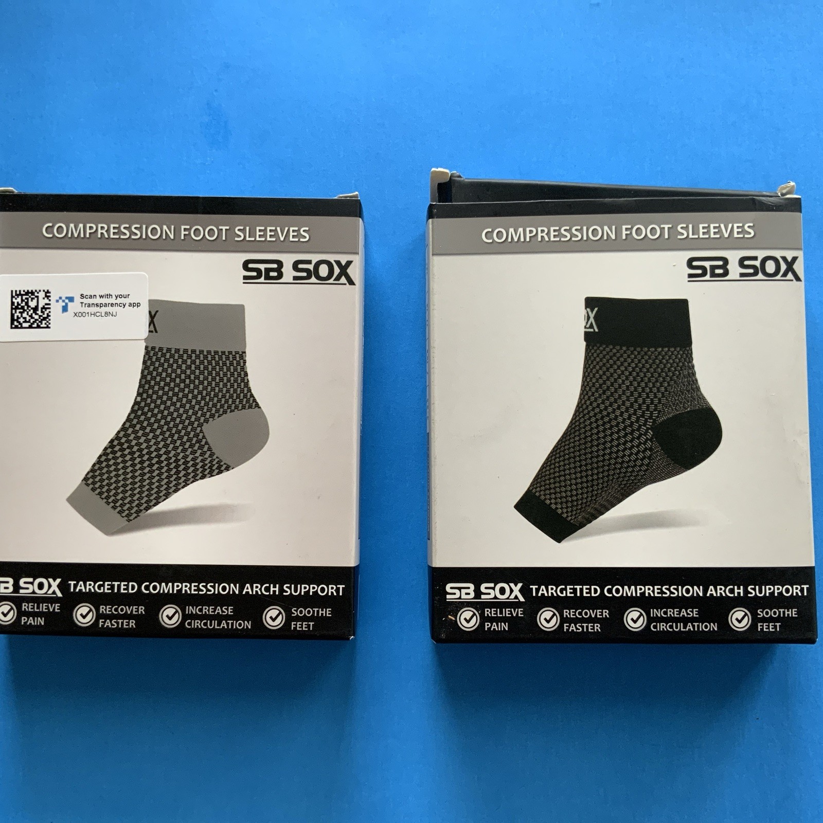 SB SOX Plantar Fasciitis Compression Socks / TWO PAIRS, SZ M, GRAY & BLACK, NEW