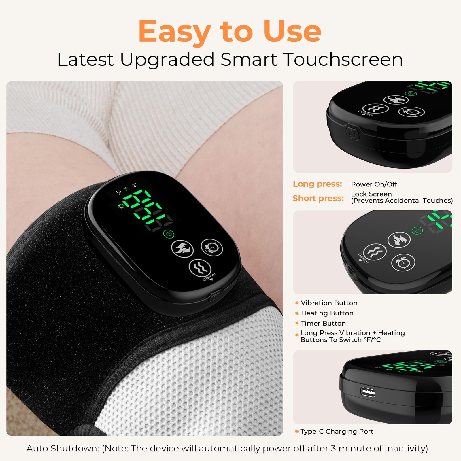 Knee Massager with Heat & Vibration, Heated Knee Brace for Relaxation, Cordle…