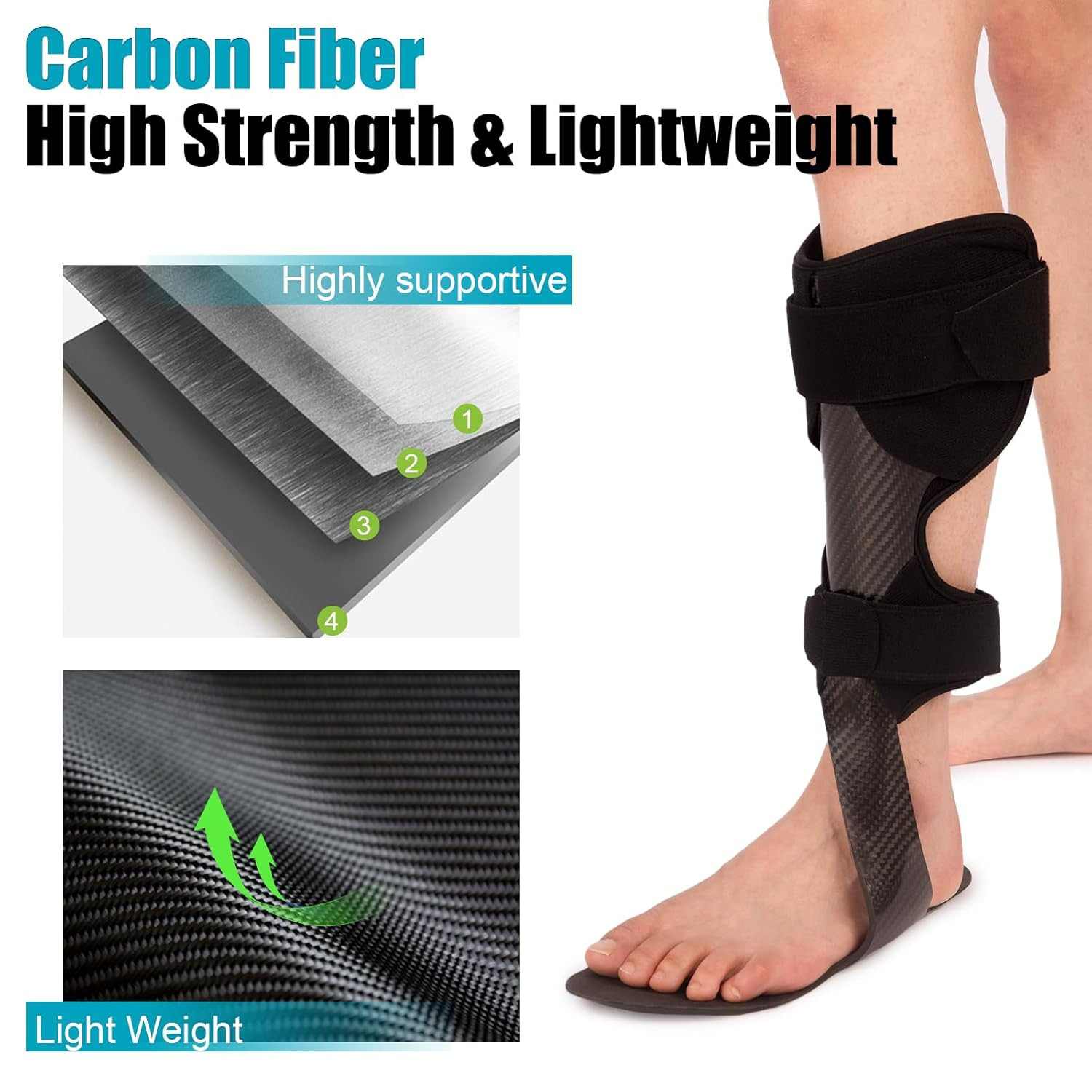Lightweight Carbon Fiber AFO Brace for Foot Drop & Stroke Recovery – Right L