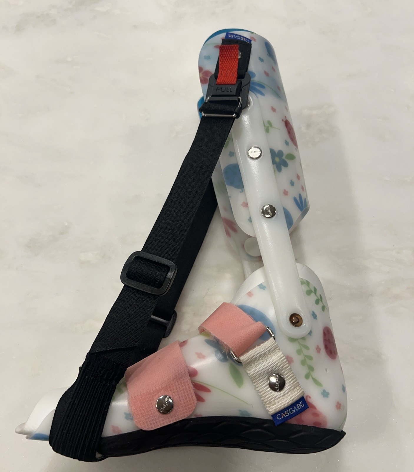 Cascade Hinged Leg Brace RIGHT Kids LADYBUG FLORAL Youth Size Lg Foot Length 8”