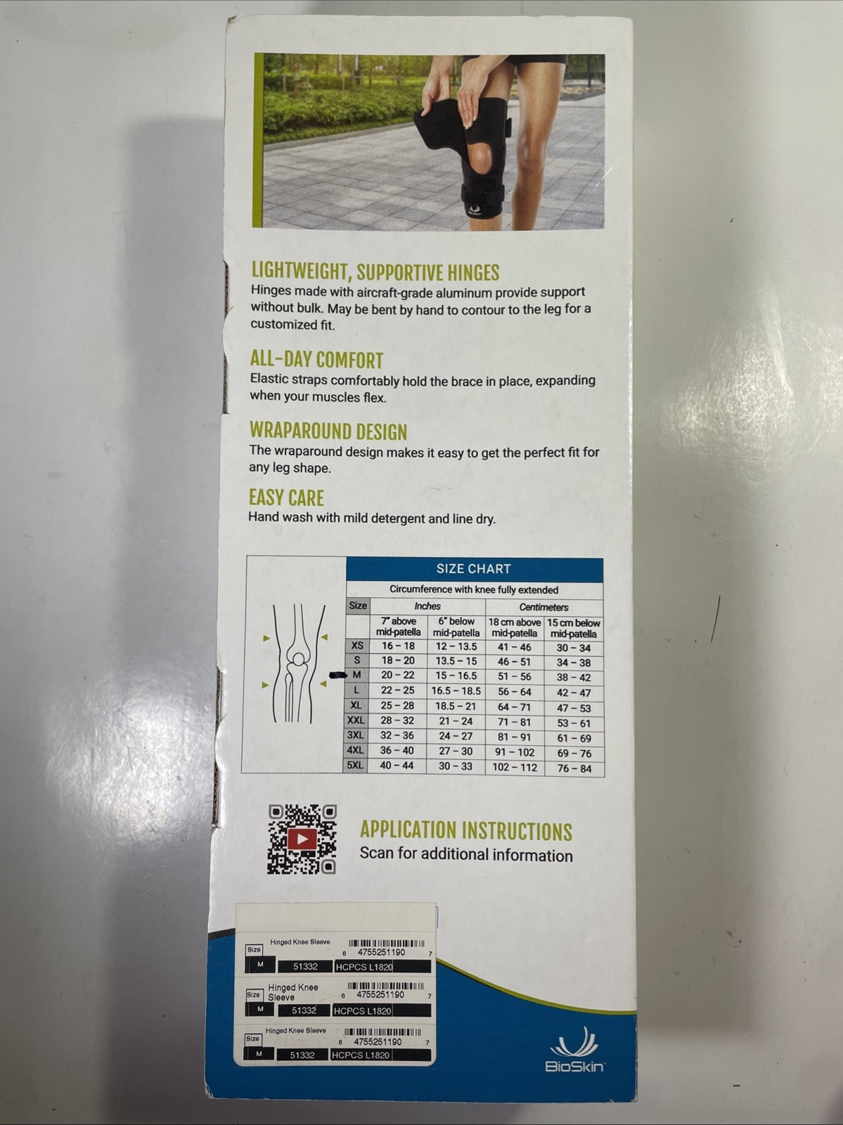 BioSkin Wraparound Compression Knee Brace For Knee Pain Size Small Front Closure