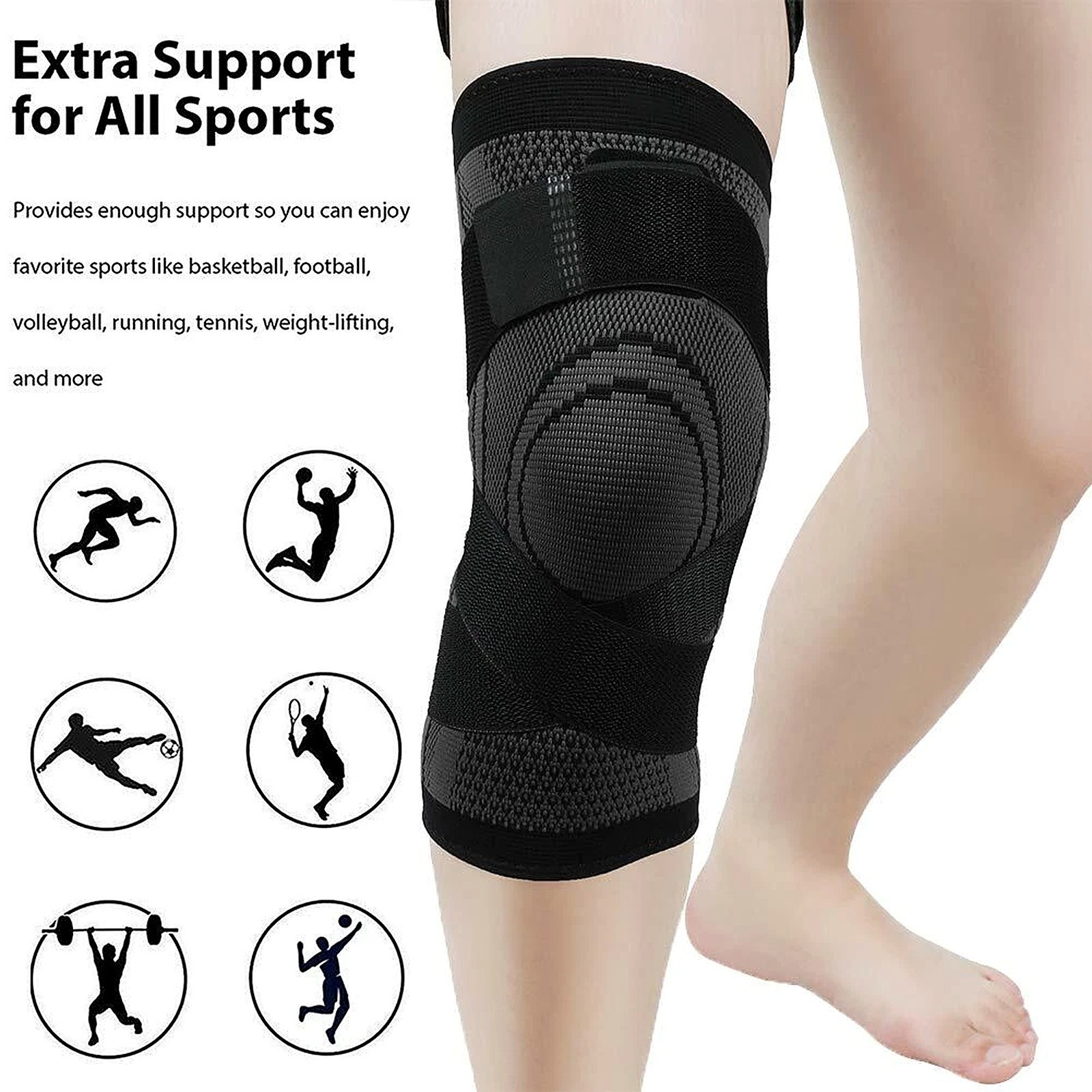 3D Weaving Knee Sleeve Compression Brace Adjustable Straps Sport Running Gym New