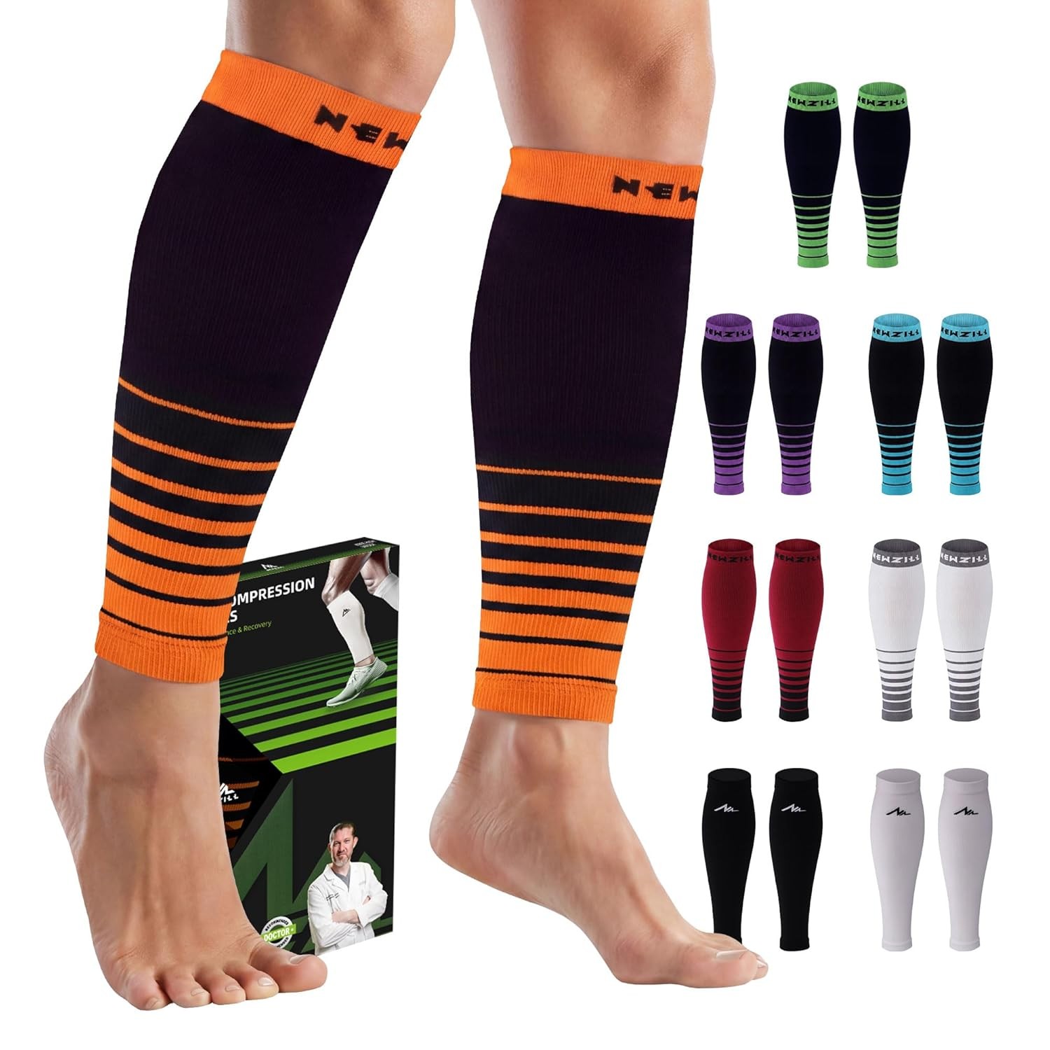 30mmHg Compression Calf Sleeves for Men & Women – Edema Varicose Veins Relief