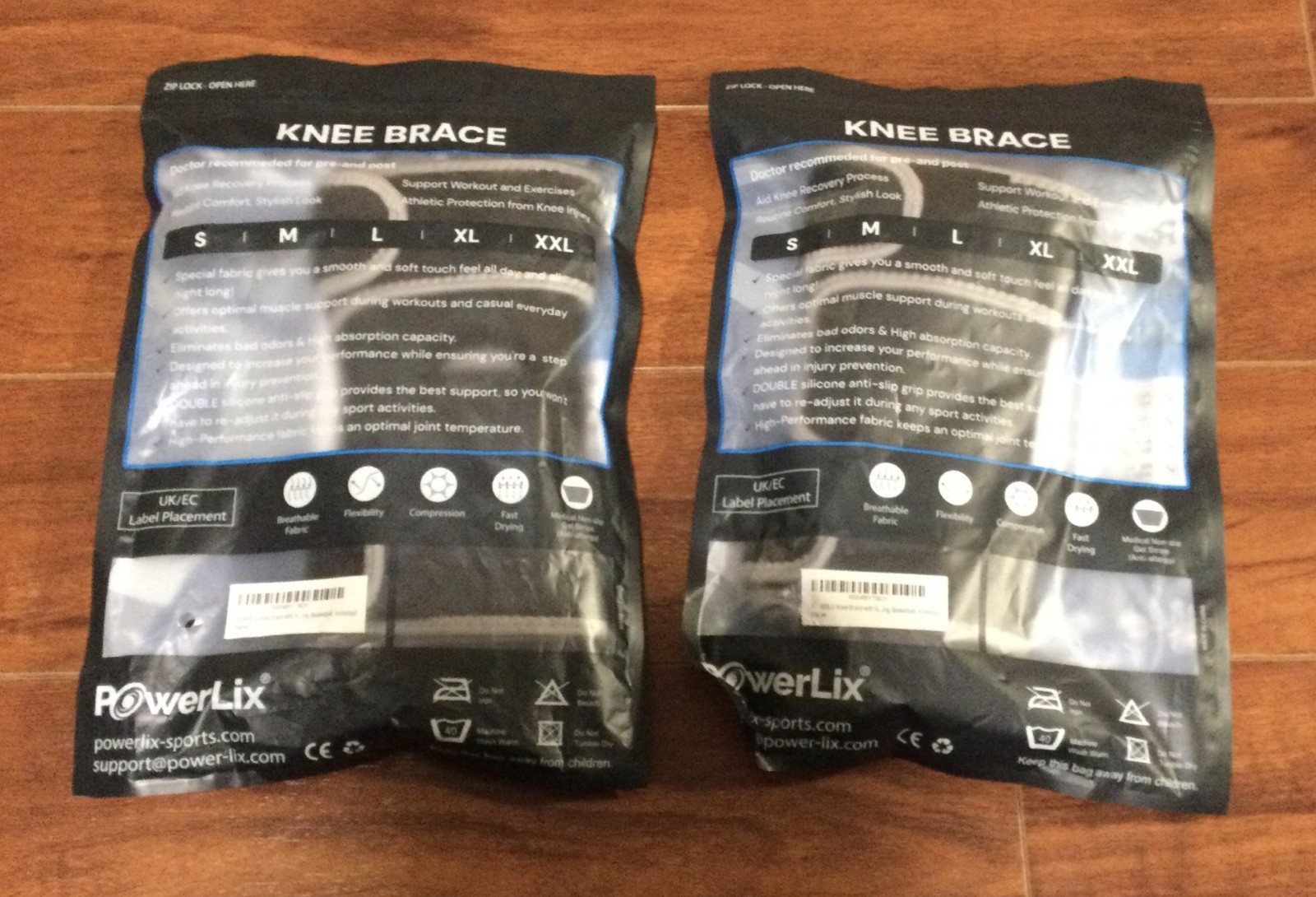 x2-PowerLix Knee Compression Brace Pair Men / Women Unisex Large New