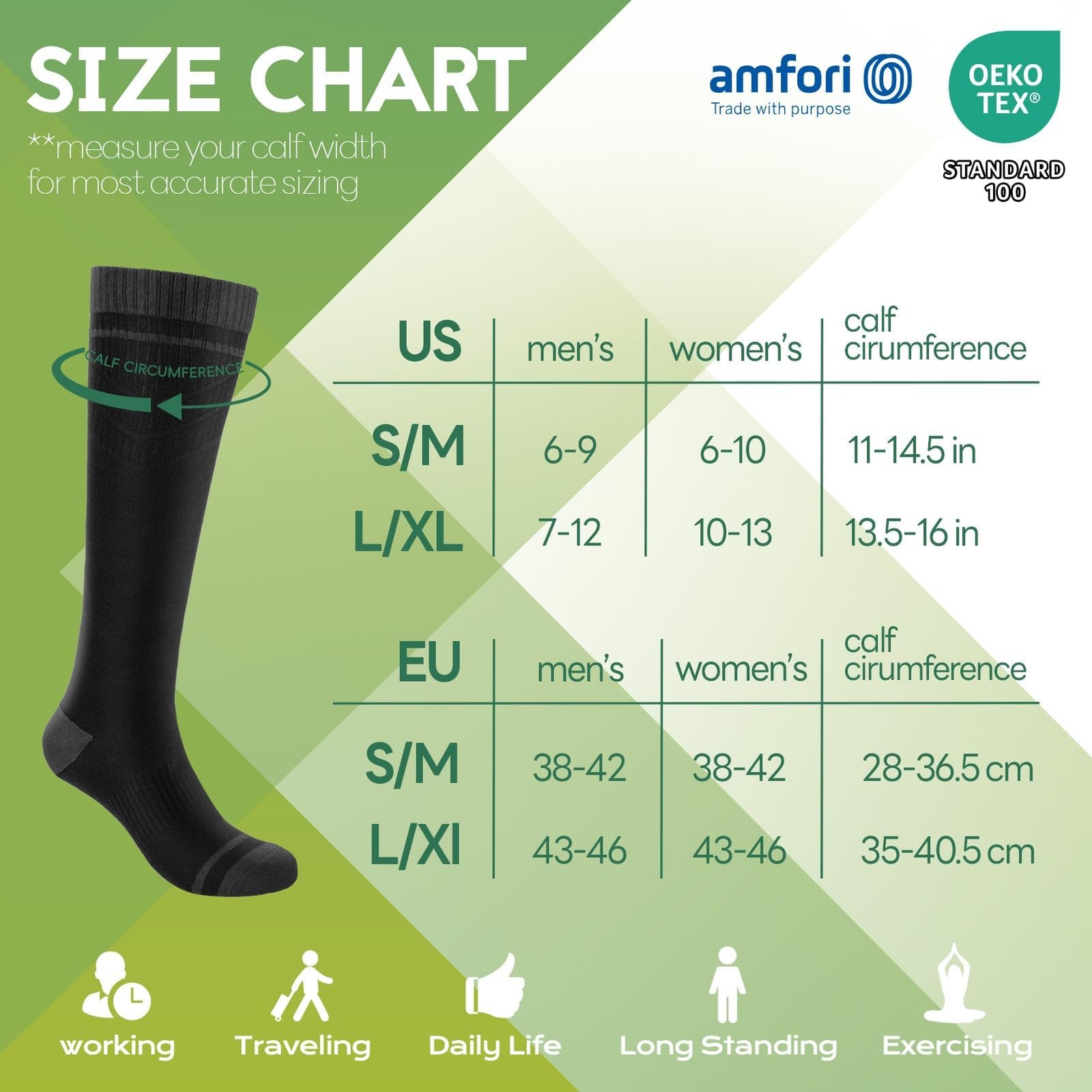 SONORAN Bamboo Viscose Compression Socks for Women & Men (3 Pairs) 15-20 mmHg…