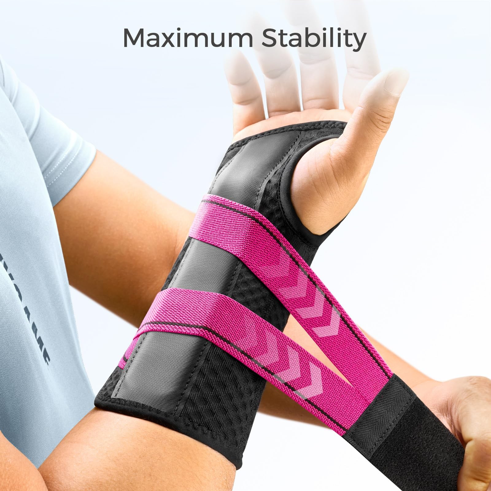 FREETOO Carpal Tunnel Wrist Brace Night Support.Pink,Right S/M, Black/Pink