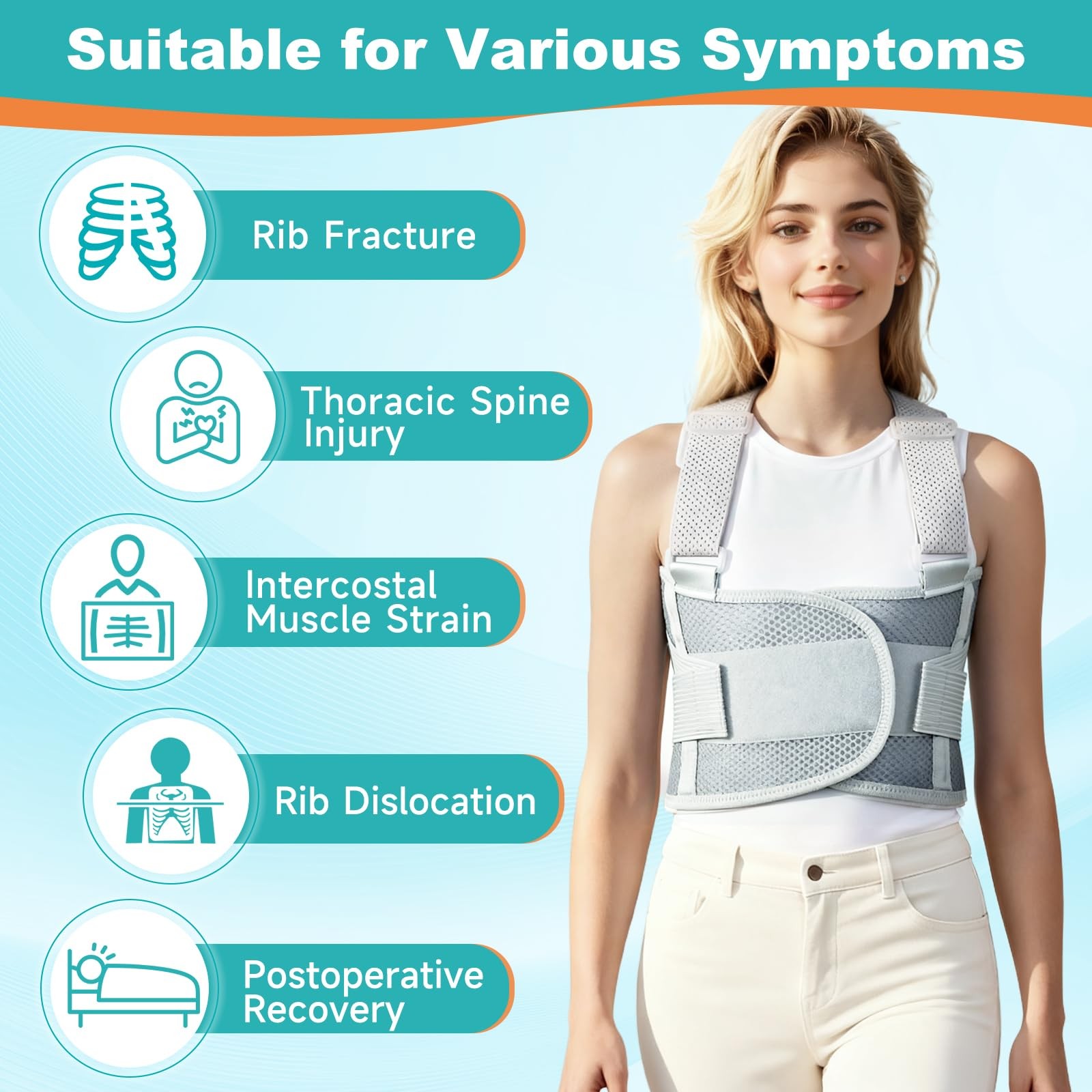 Adjustable Rib Sternum Support Brace Broken Bruised Injury Wrap Belt Grey