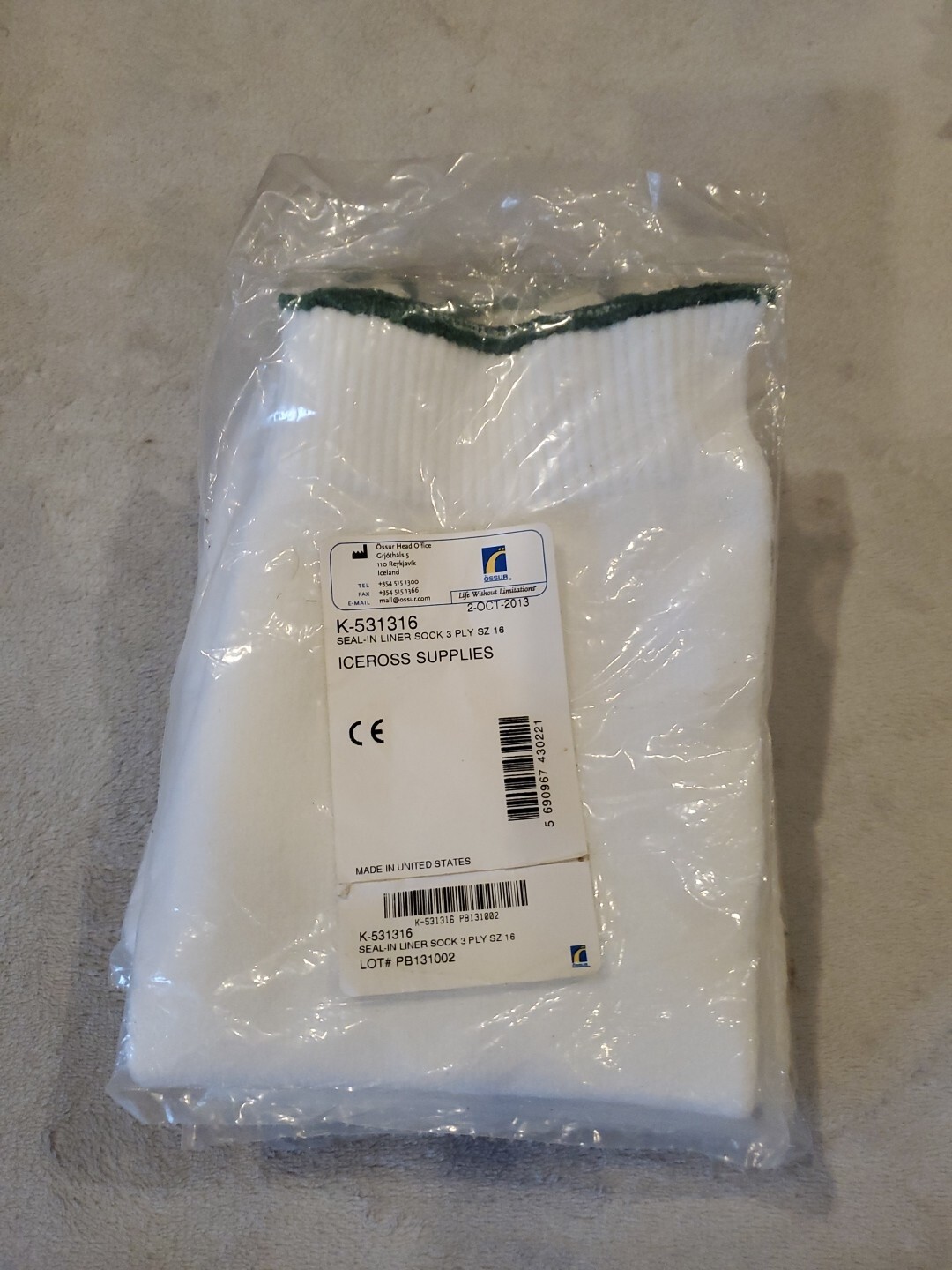Ossur Seal In Liner Sock Size 16 3 Ply K-531316 /FREE SHIPPING!