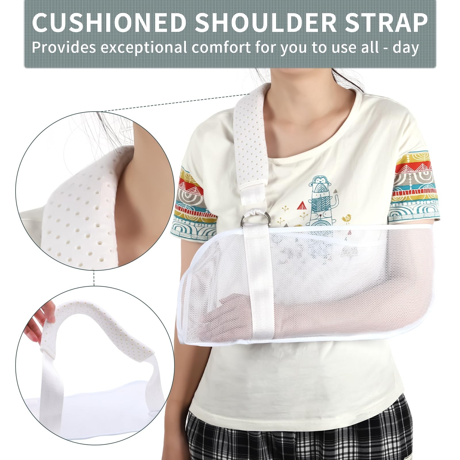 Breathable Mesh Arm Sling Shower Adjustable, Rotator Cuff Injury Right Left Wht
