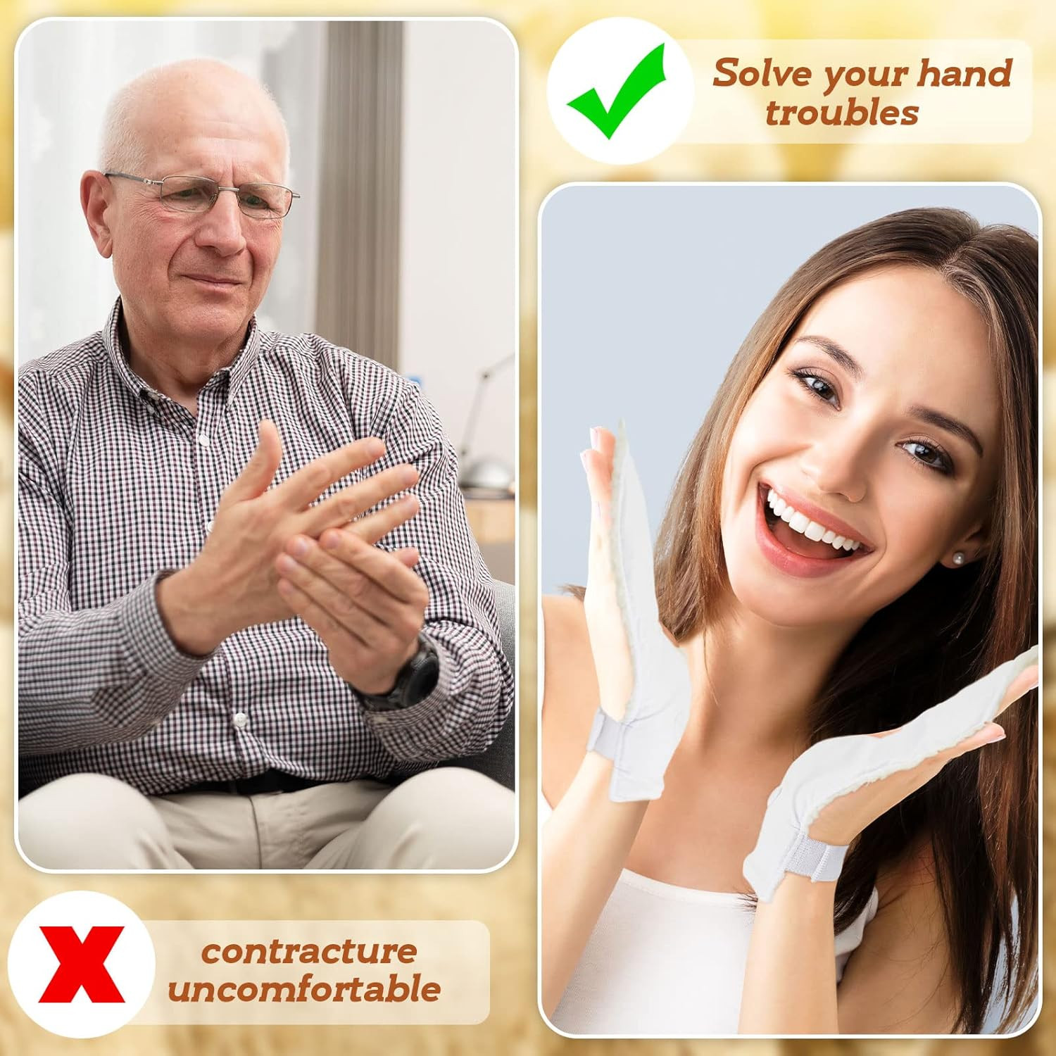 2 Pcs Palm Protector for Both Hands Finger Contractures Cushion with Elastic Ban