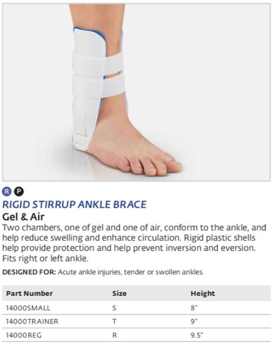 DJO Bell-Horn Rigid Stirrup Ankle Brace in White/Blue Size: Regular