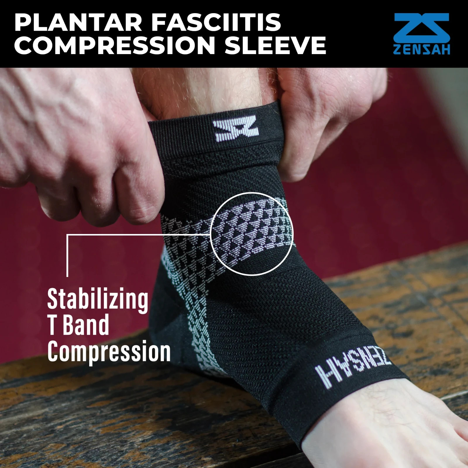 Zensah L15327 Unisex Black Plantar Fasciitis Arch Sleeve (Single) Size S
