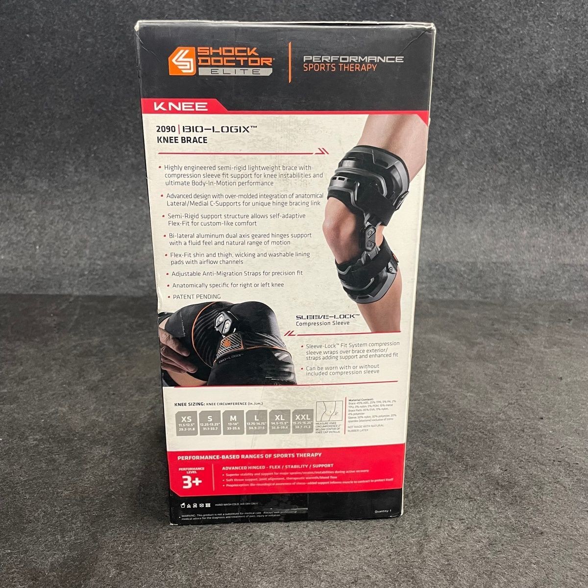Shock Doctor Elite Bio Logix Knee Brace, Black, Small Left, NEW OPEN BOX