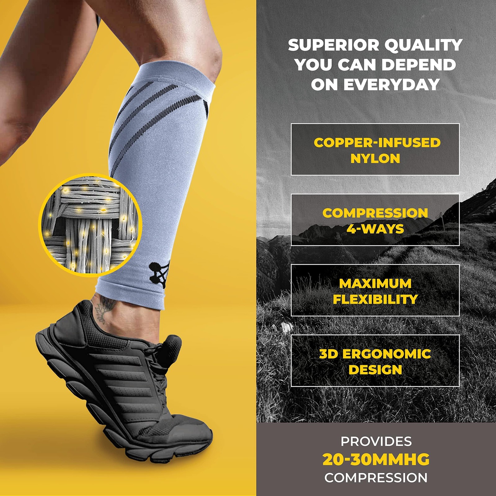 Calf Compression Sleeve for Men & Women XLarge Grey-Firm Snug Fit Support for…