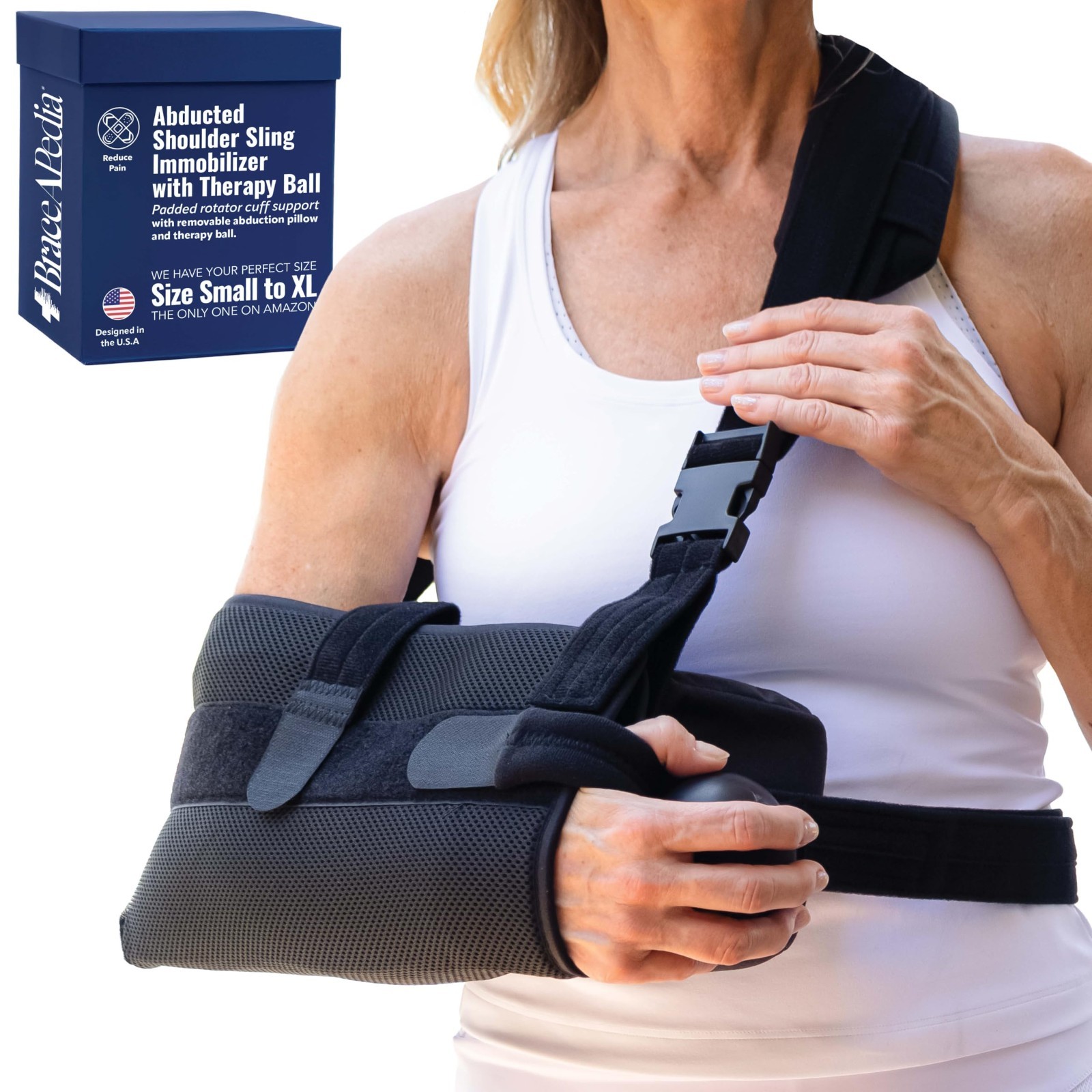 Arm Sling Shoulder Immobilizer with Abductor Pillow & Therapy Ball, Large – Supp