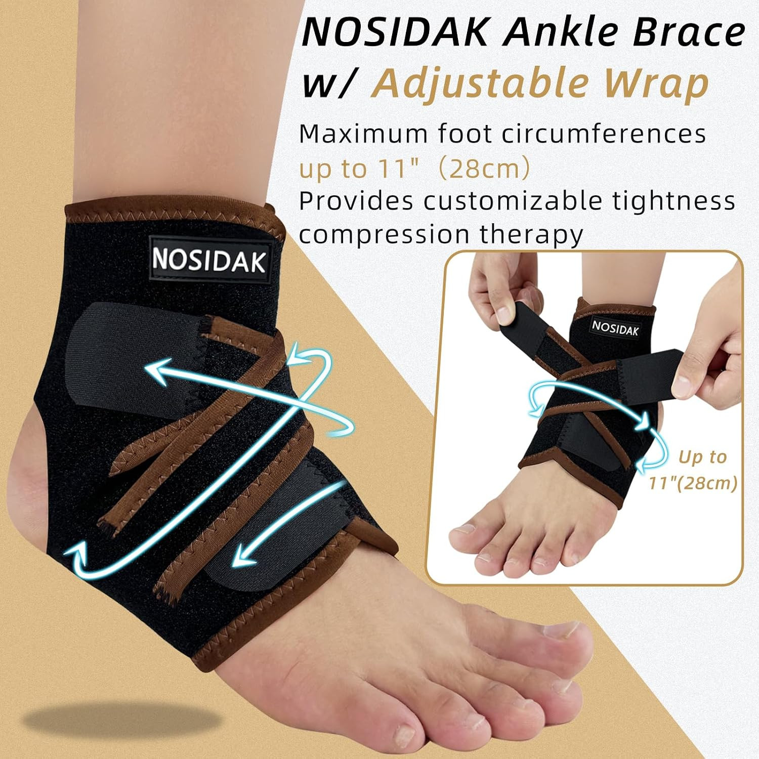 Copper Ankle Brace Wrap for Sprained Ankle Plantar Fasciitis Arch Support