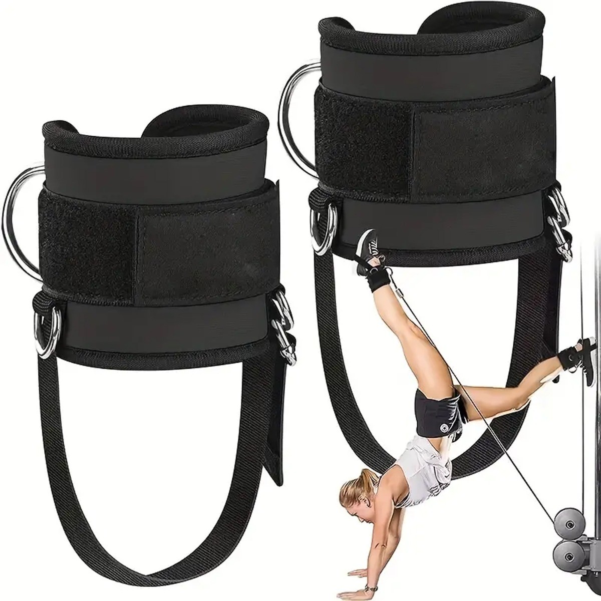 Comfortable Fitness Ankle Straps With D, Adjustable, Breathable (Black)