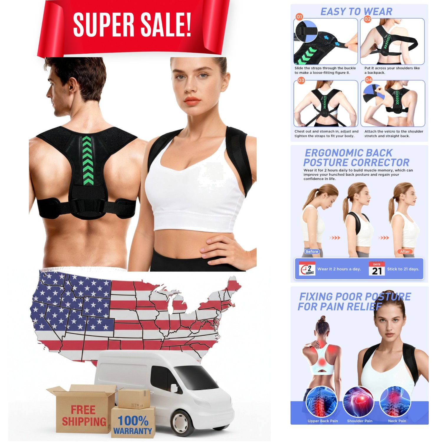 Effective Unisex Posture Corrector – Adjustable Back Brace for Daily Pain Relief