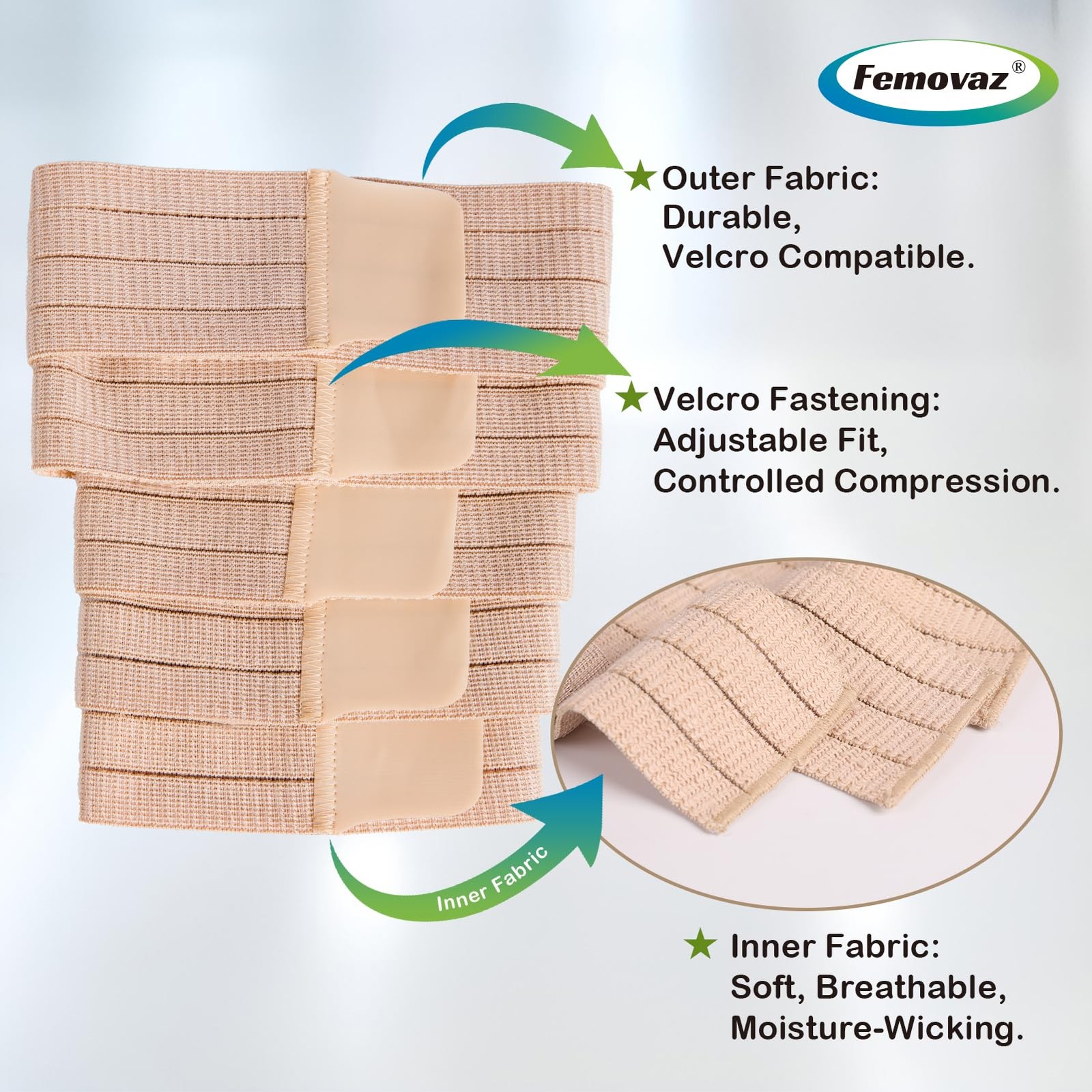 Femovaz® 1PC Thigh Compression Wrap + Knee Kit | Large, Skin