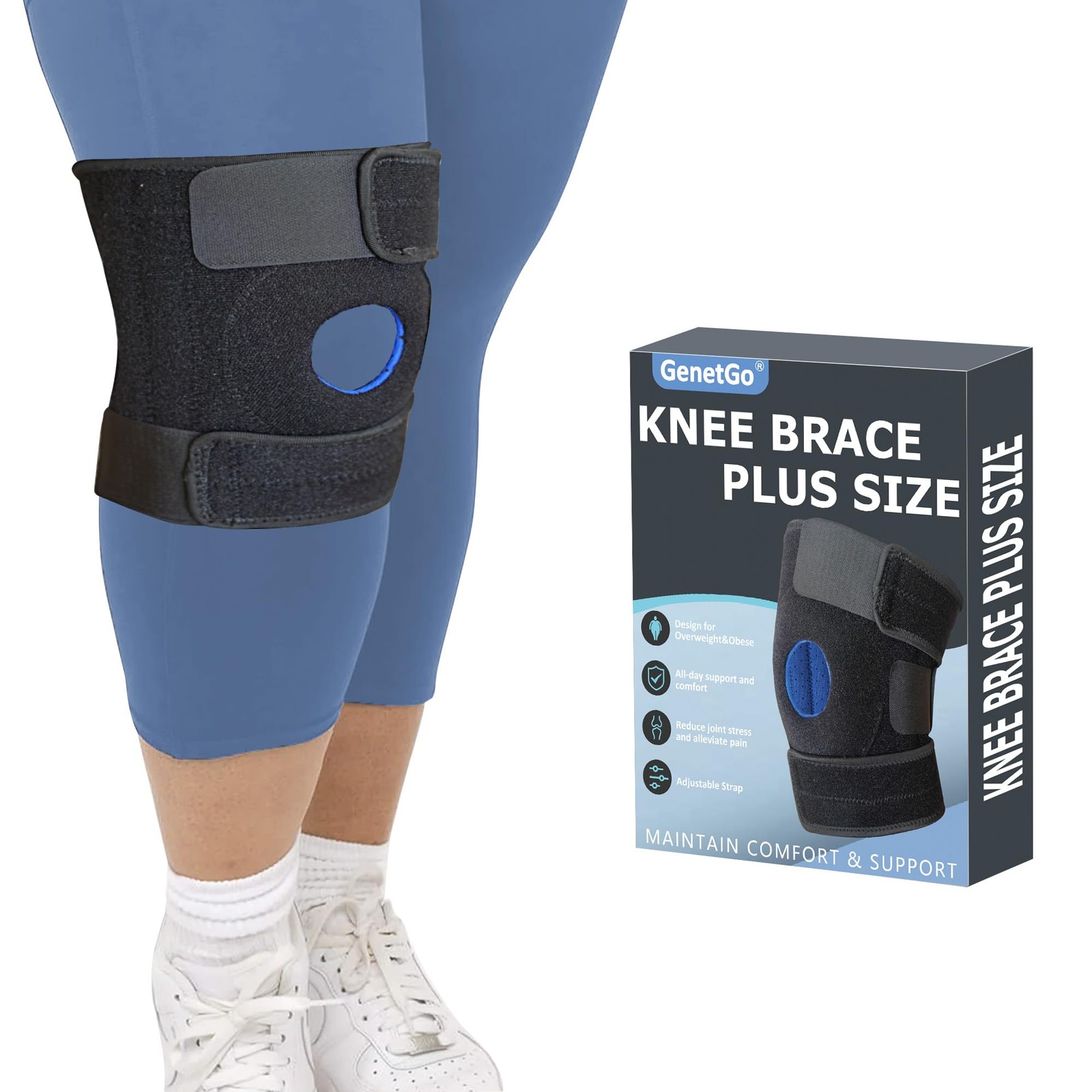 Plus Size Knee Brace for Obese Women & Men – Adjustable Knee Support