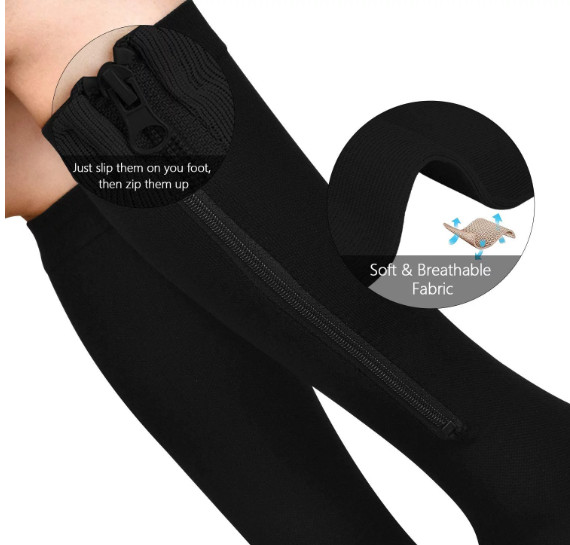 1 PAIRS -Compression Support Socks Wide Calf Plus Size Knee High Open Toe Unisex