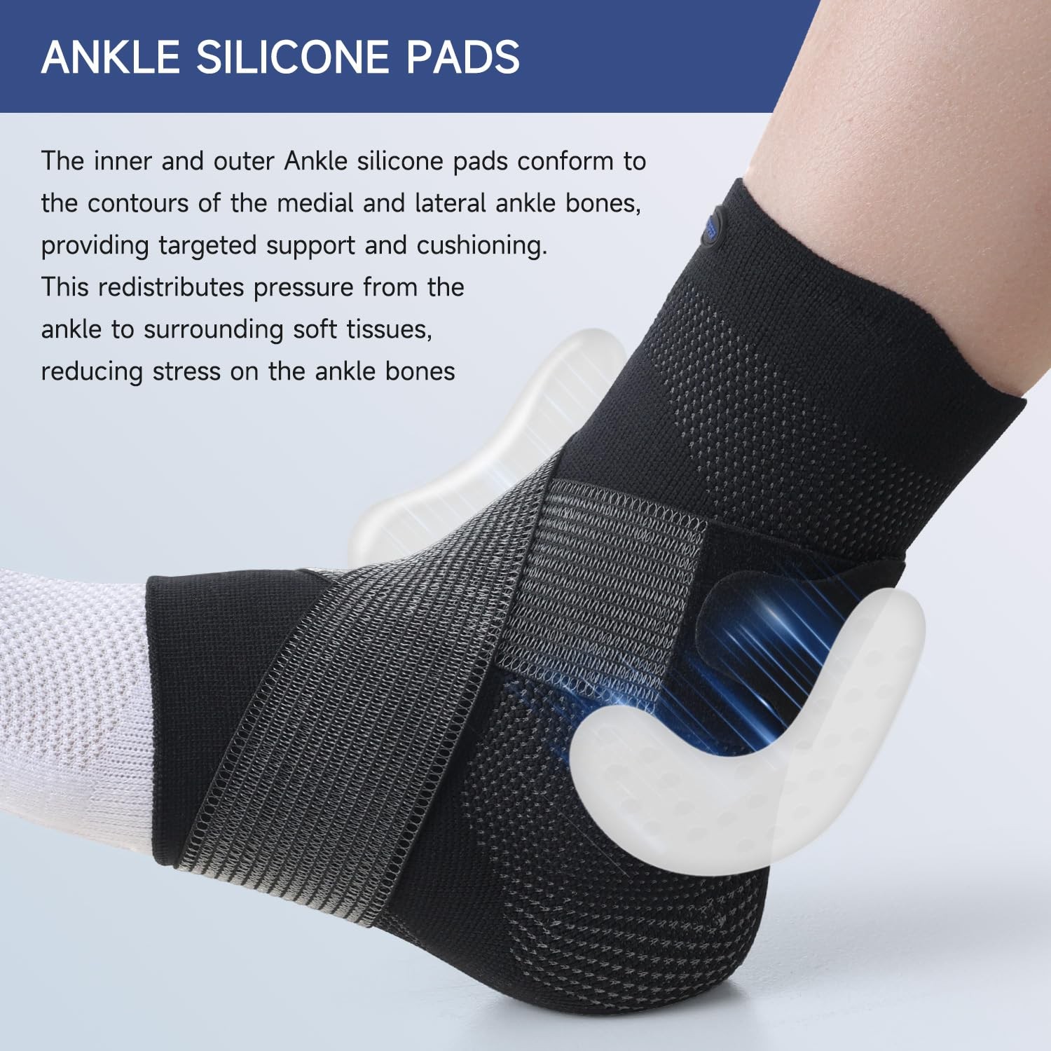 Large Right Black Ankle Compression Sleeve Brace Silicone Pad Plantar Support
