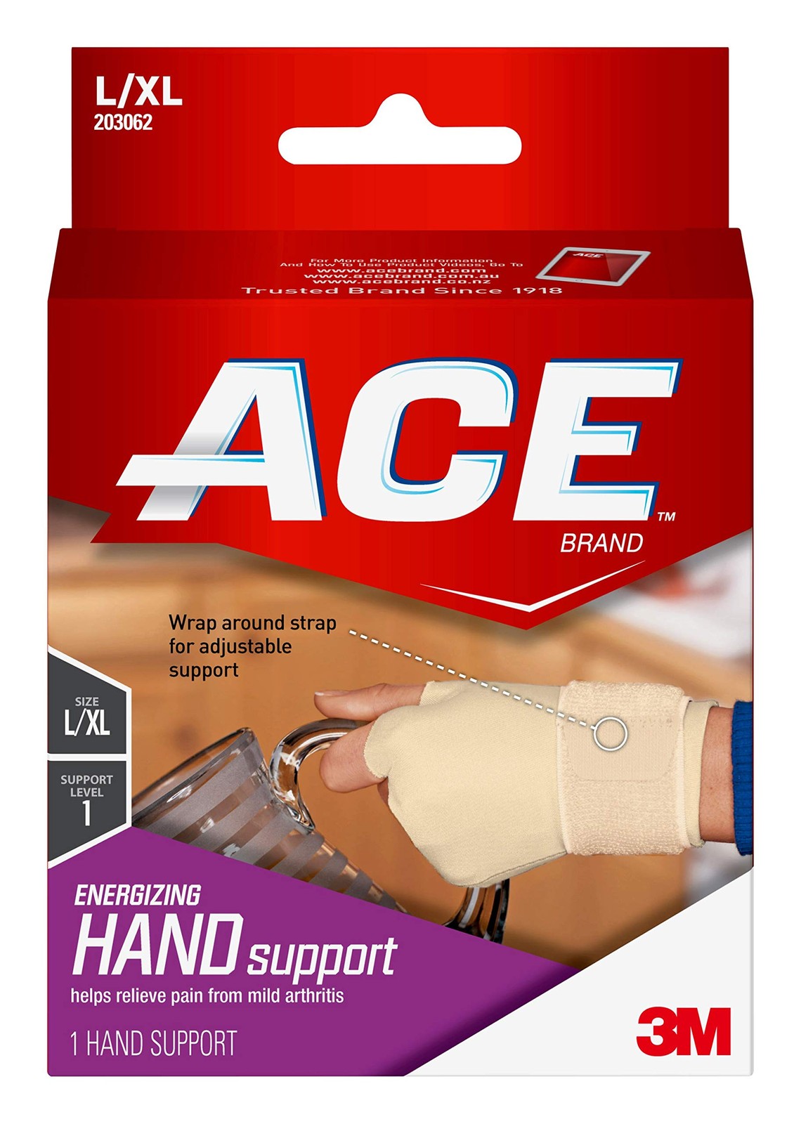 ACE Energizing Hand Support, Large/Extra Large/X-Large (Pack of 1), Beige