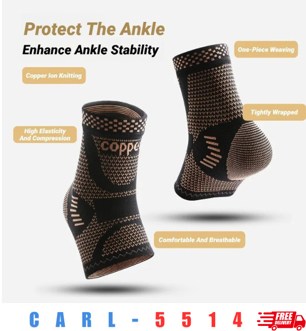 Adjustable Copper Infused Ankle Support Compression Sleeve for Sports
