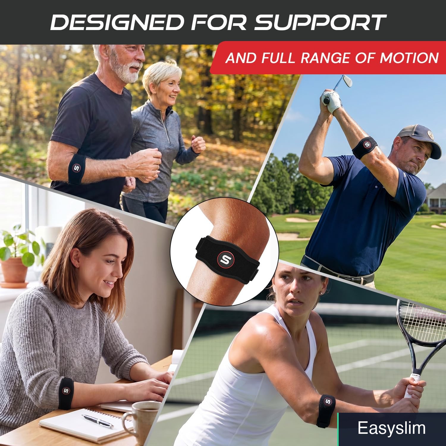 Elbow Support Brace Adjustable Compression Black Single 9-23 Inch