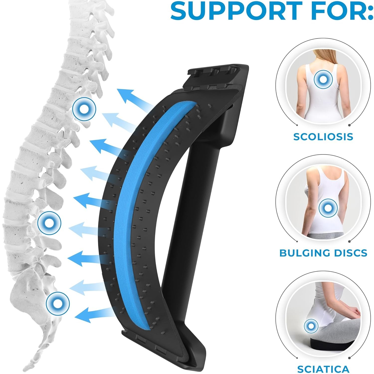 Best Adjustable Back Stretcher with Memory Foam & Acupressure for Pain Relief