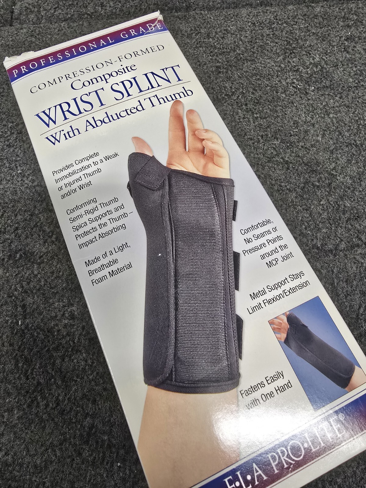 FLA PRO LITE COMPOSITE WRIST SPLINT WITH ABDUCTED THUMB 8″ BLACK 22-46019BLK NEW