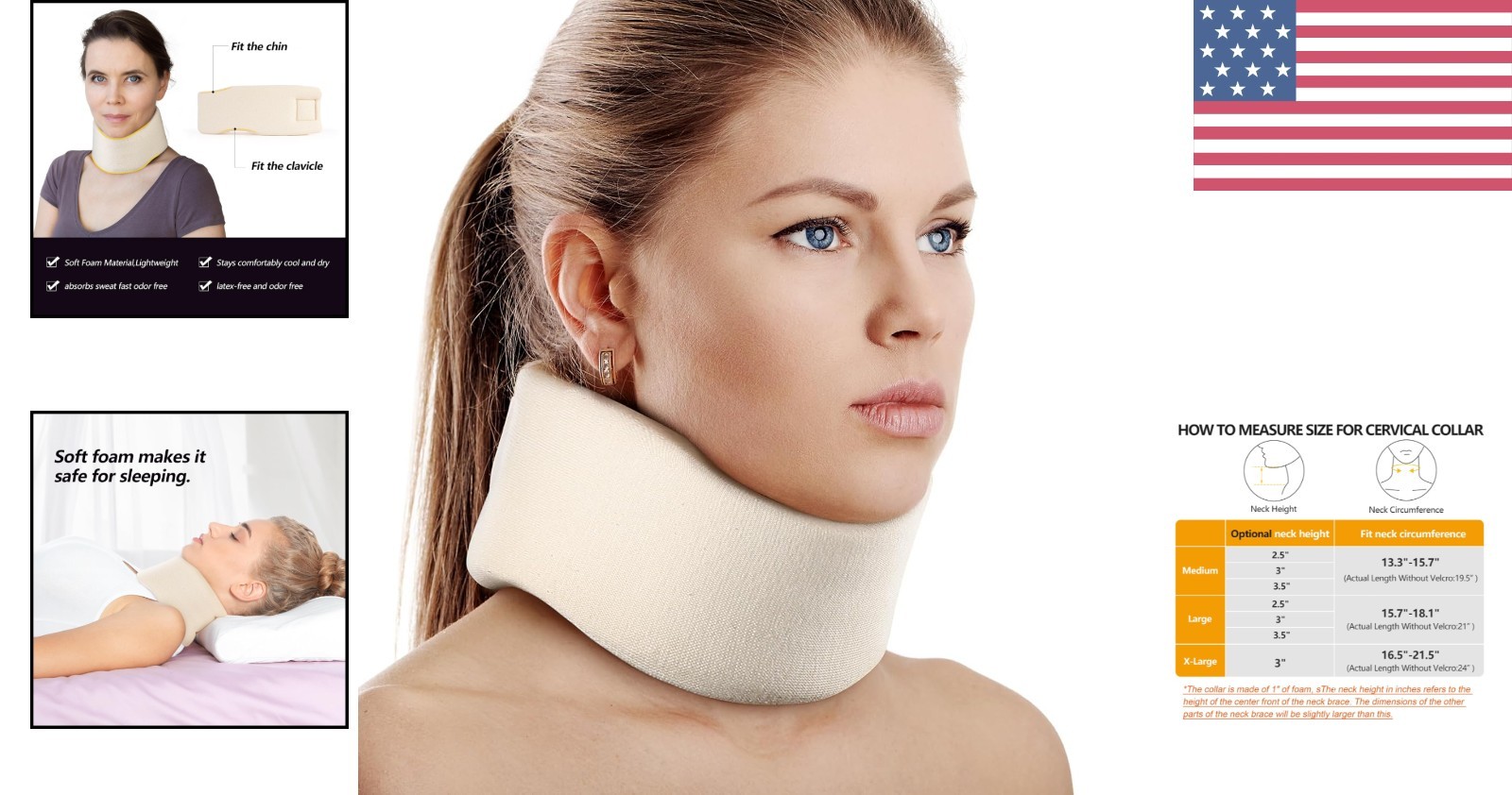 Adjustable Soft Foam Cervical Collar, 2.5″ Depth – Ideal Neck Support for Sleep