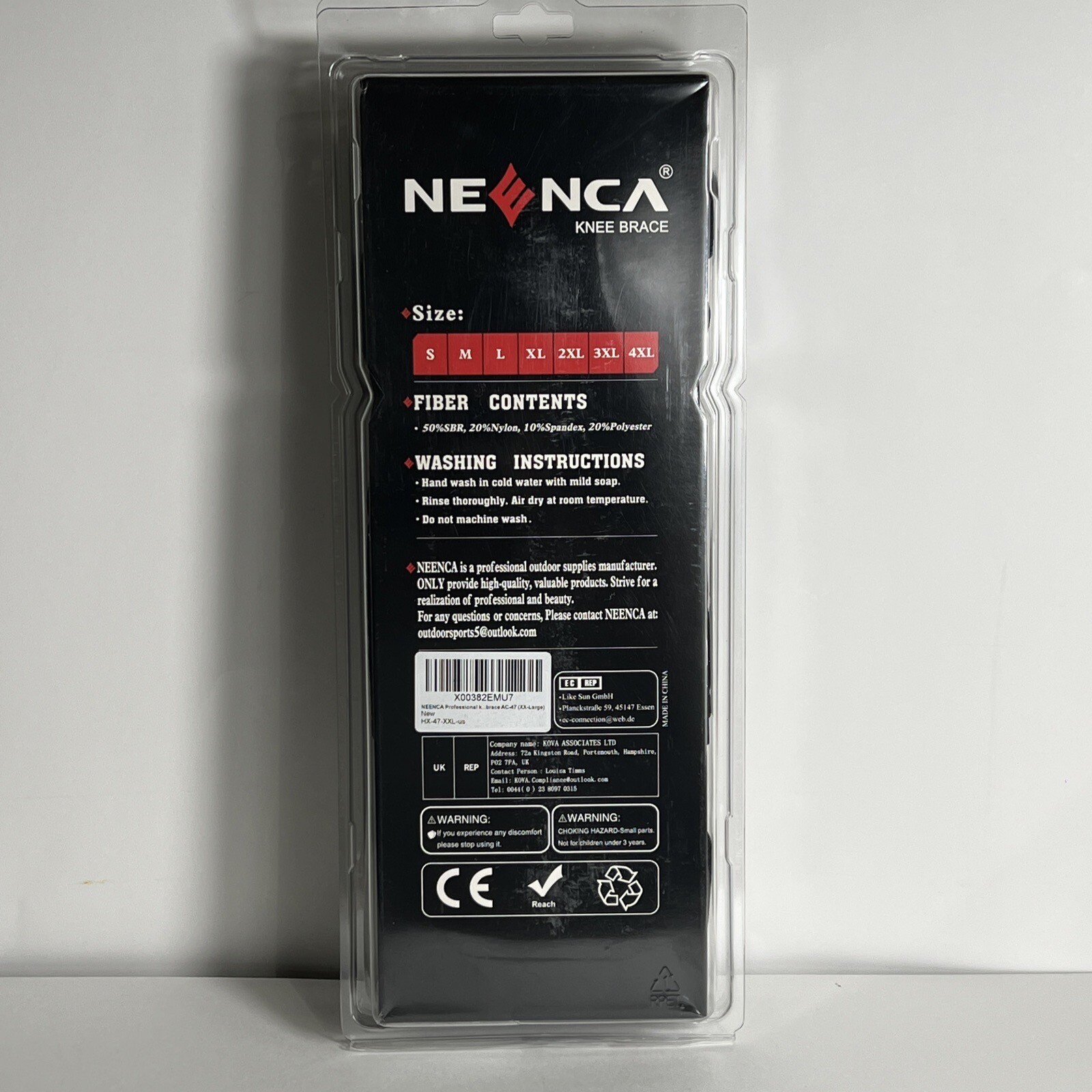 Neenca Knee Brace Black Size 2X Large AC-47 Hook Loop Adjustable XXL
