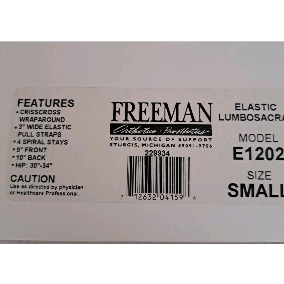 Lumbar Support belt brace Freeman Model E1202 Small. See Photo For Measurement