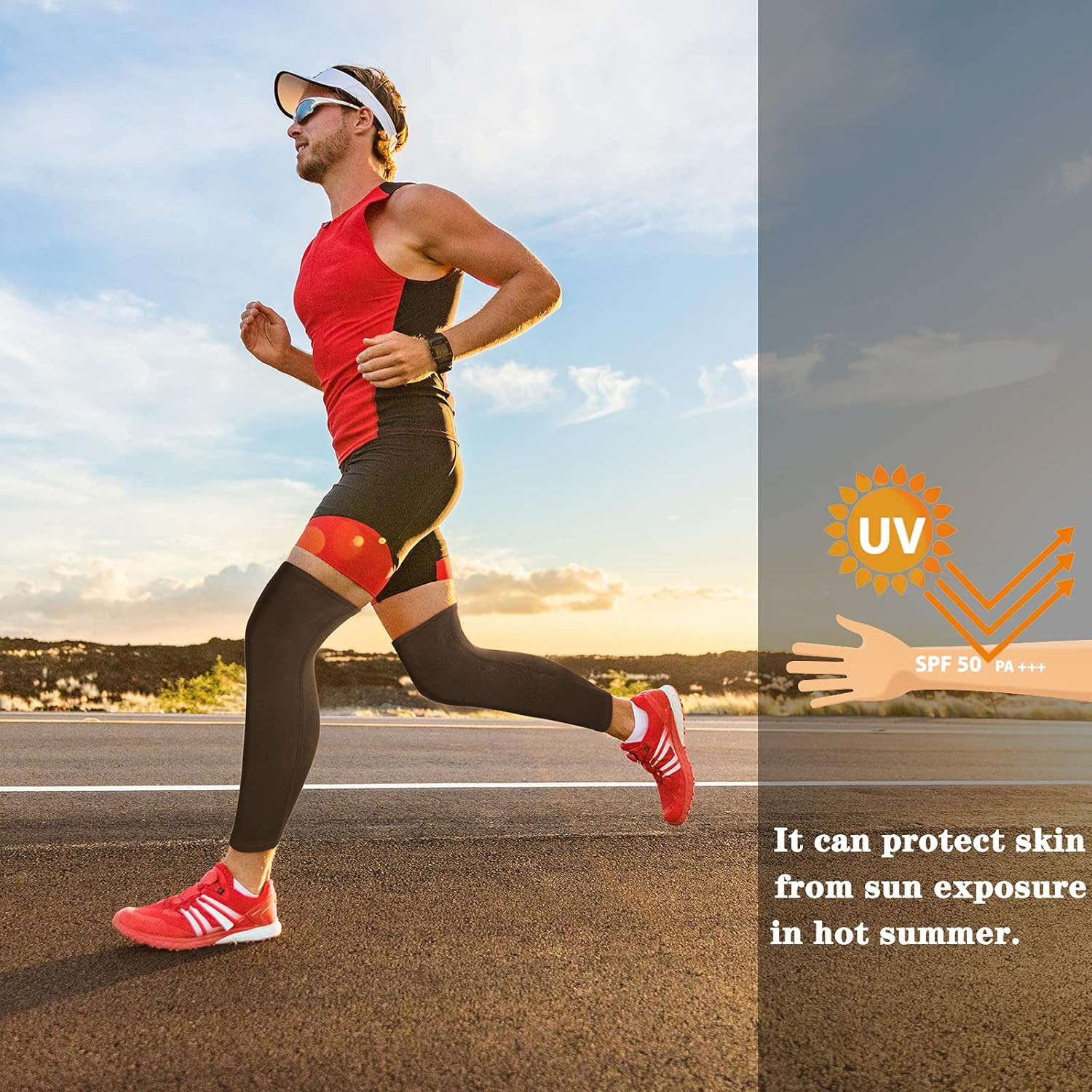 Full Length Compression Leg Sleeve for Men Women, Running, Basketball