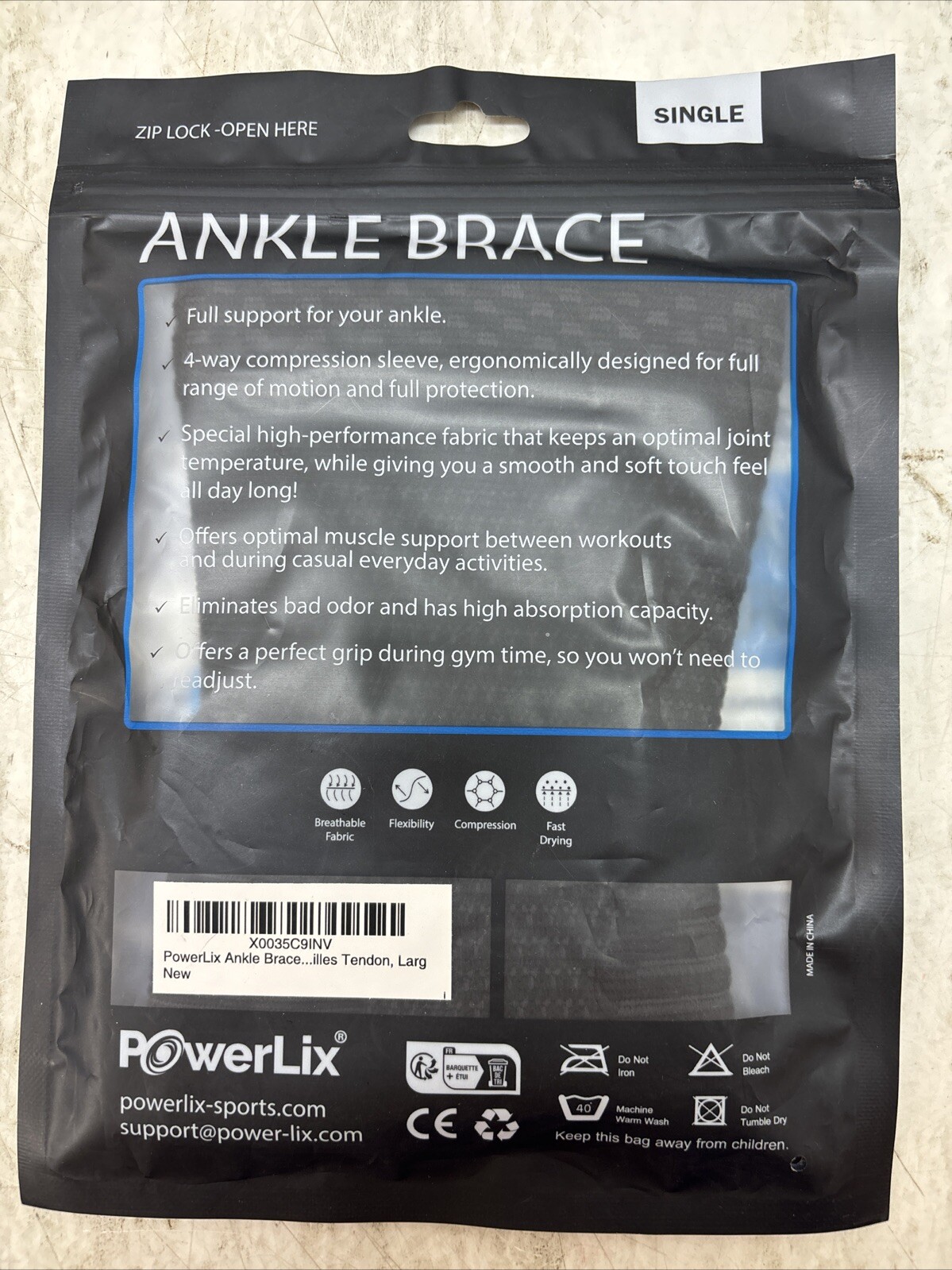 POWERLIX Ankle Brace Compression Support Sleeve Pair for Injury Recovery Large