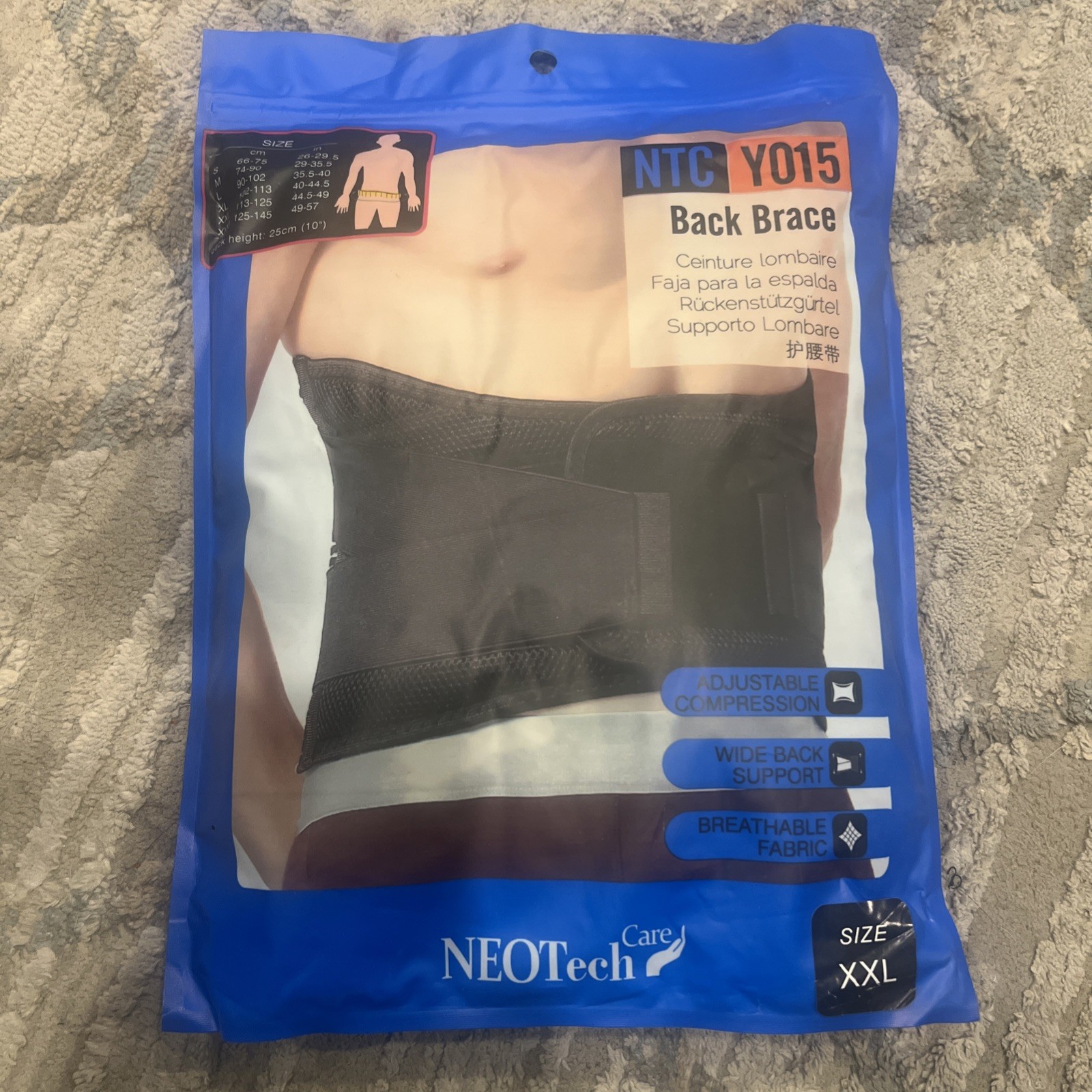 Neotech Black Adjustable Double Padded Back Brace Size XXL