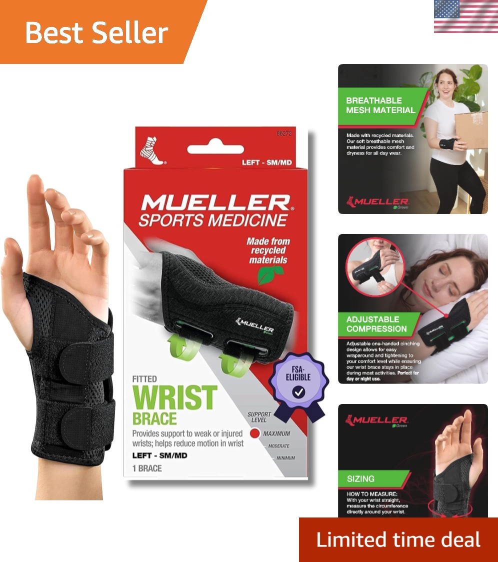 Sports Medicine Green Fitted Wrist Brace Black Small/medium