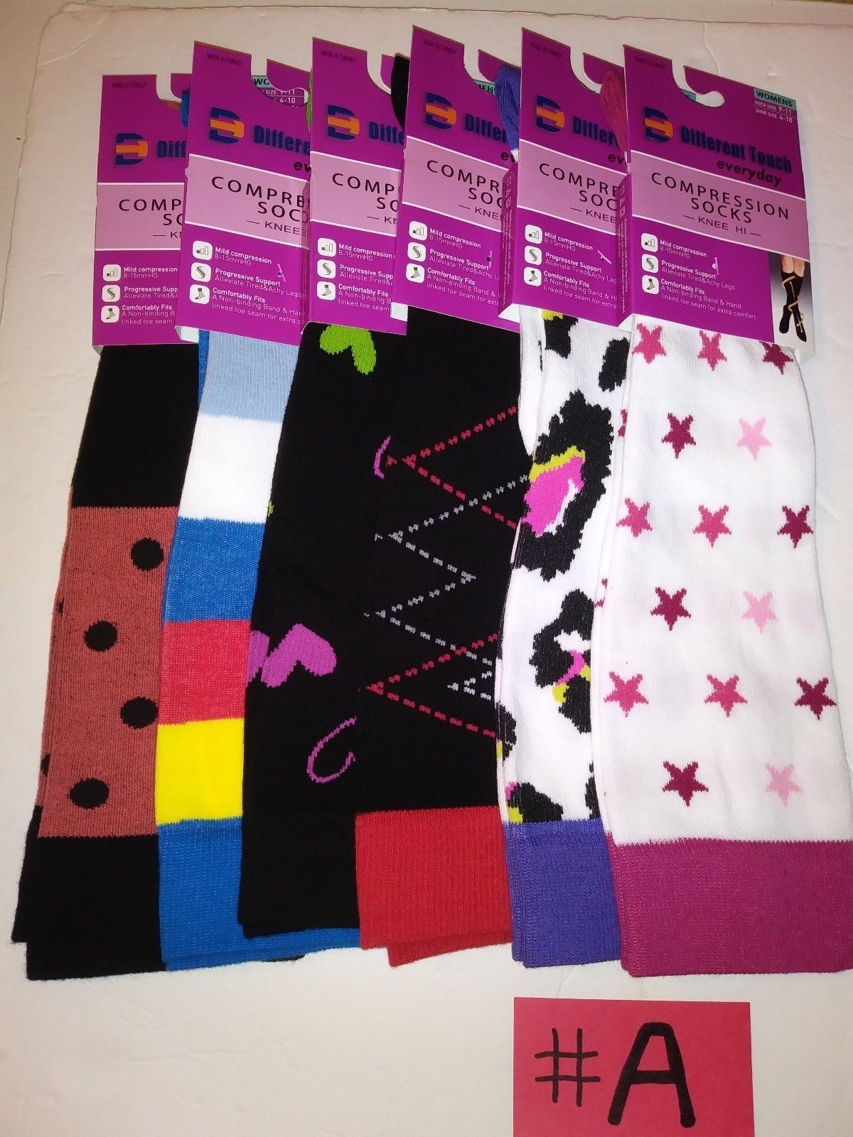 6 pair DIFFERENT TOUCH Compression Socks 9-11 Summer Light Weight 8-15mmHG