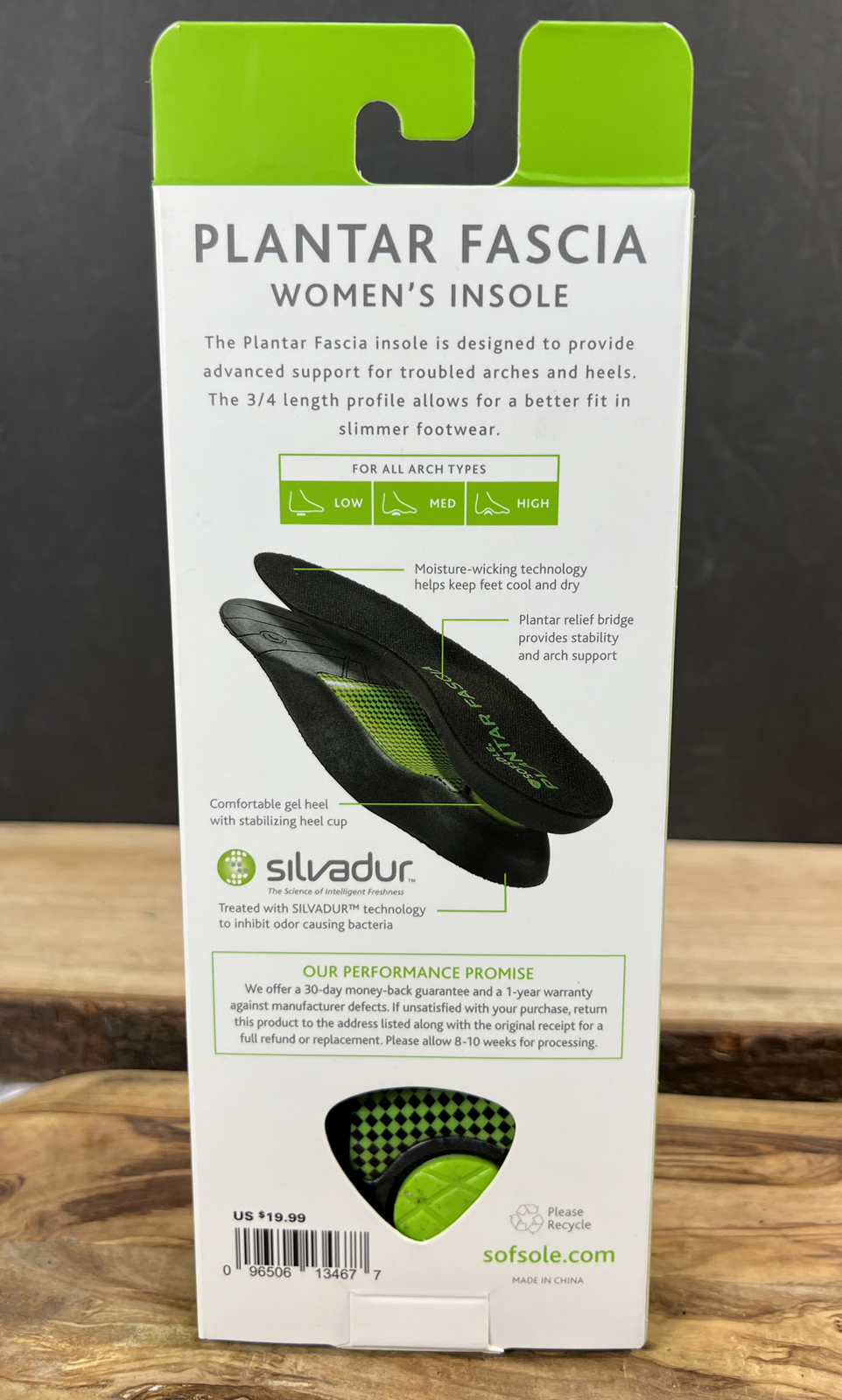 Sofsole Support Plantar Fascia Insole Female 5-11 One Pair. New In Box