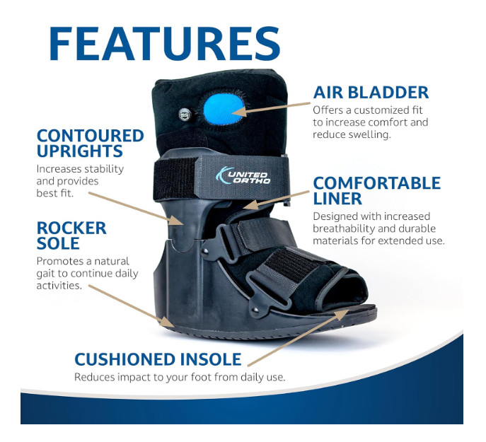 United Ortho Short Air Cam Walker Fracture Boot Size Large Black