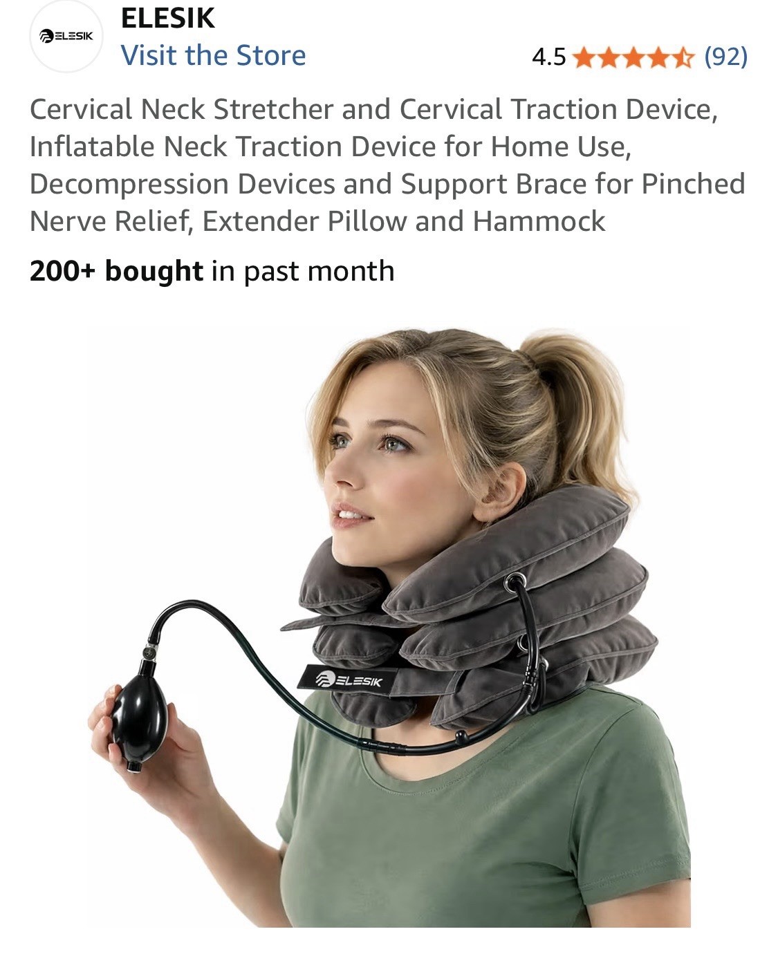 Elesik Neck Traction Device Inflatable & Adjustable Stretcher Collar NEW