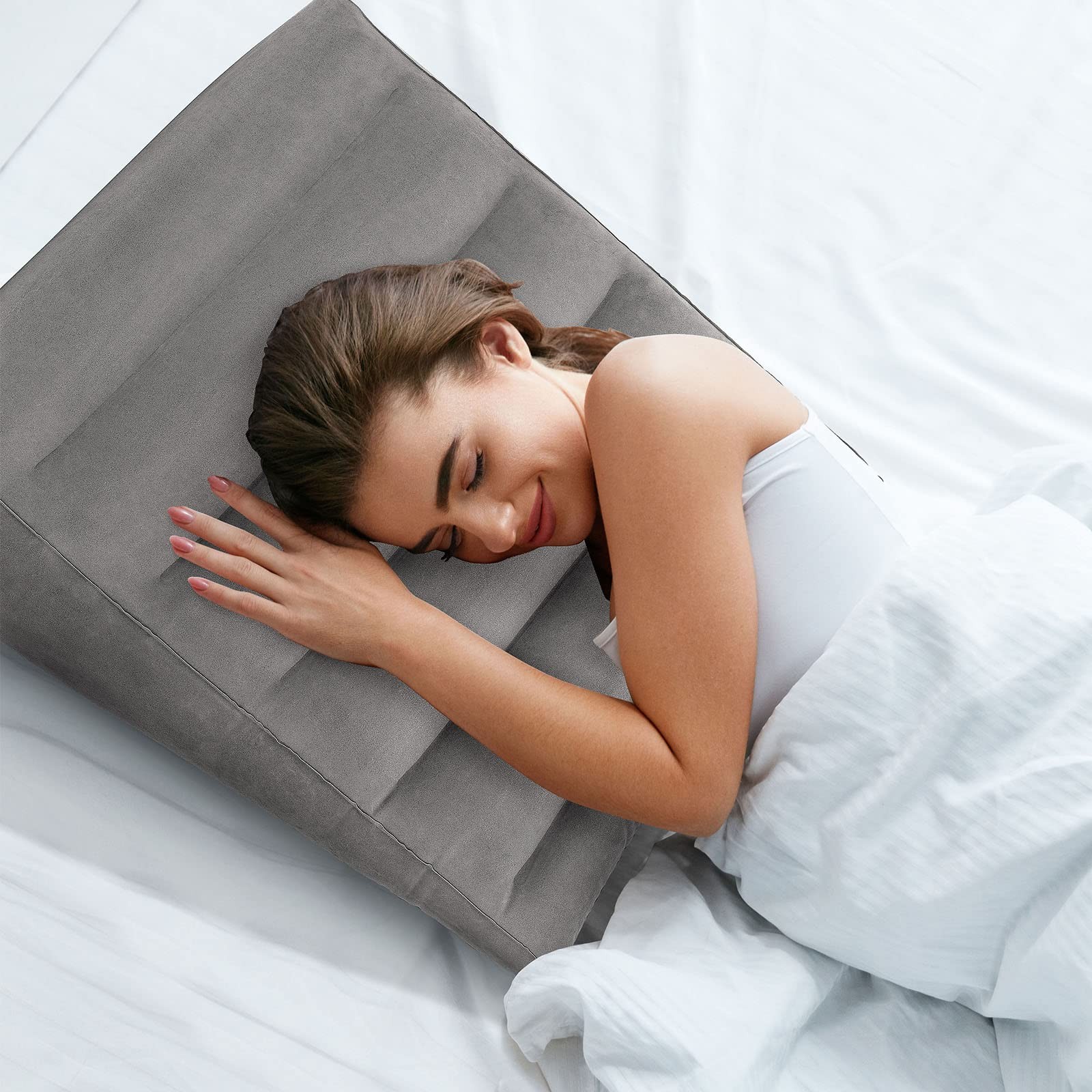 USHMA Inflatable Wedge Pillow for Sleeping, Portable Travel Small, Light Grey