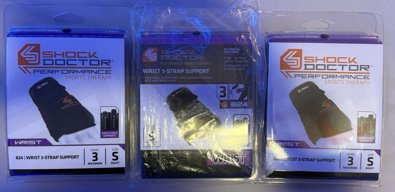 Lot of 3 Shock Doctor 824 Wrist 3-Strap Support Brace Right Small Black – New