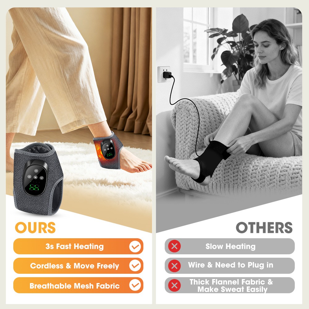 Electric 4 Modes Heated & 4 Vibration Foot Ankle Massager Pain Relief 1800mAh