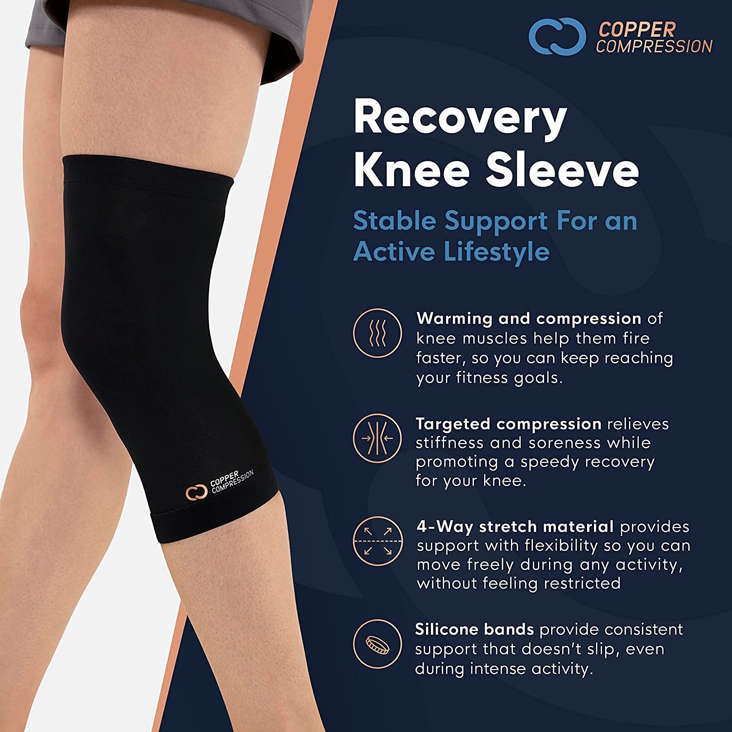 Copper Compression Recovery Knee Sleeve. Small CLEARANCE!